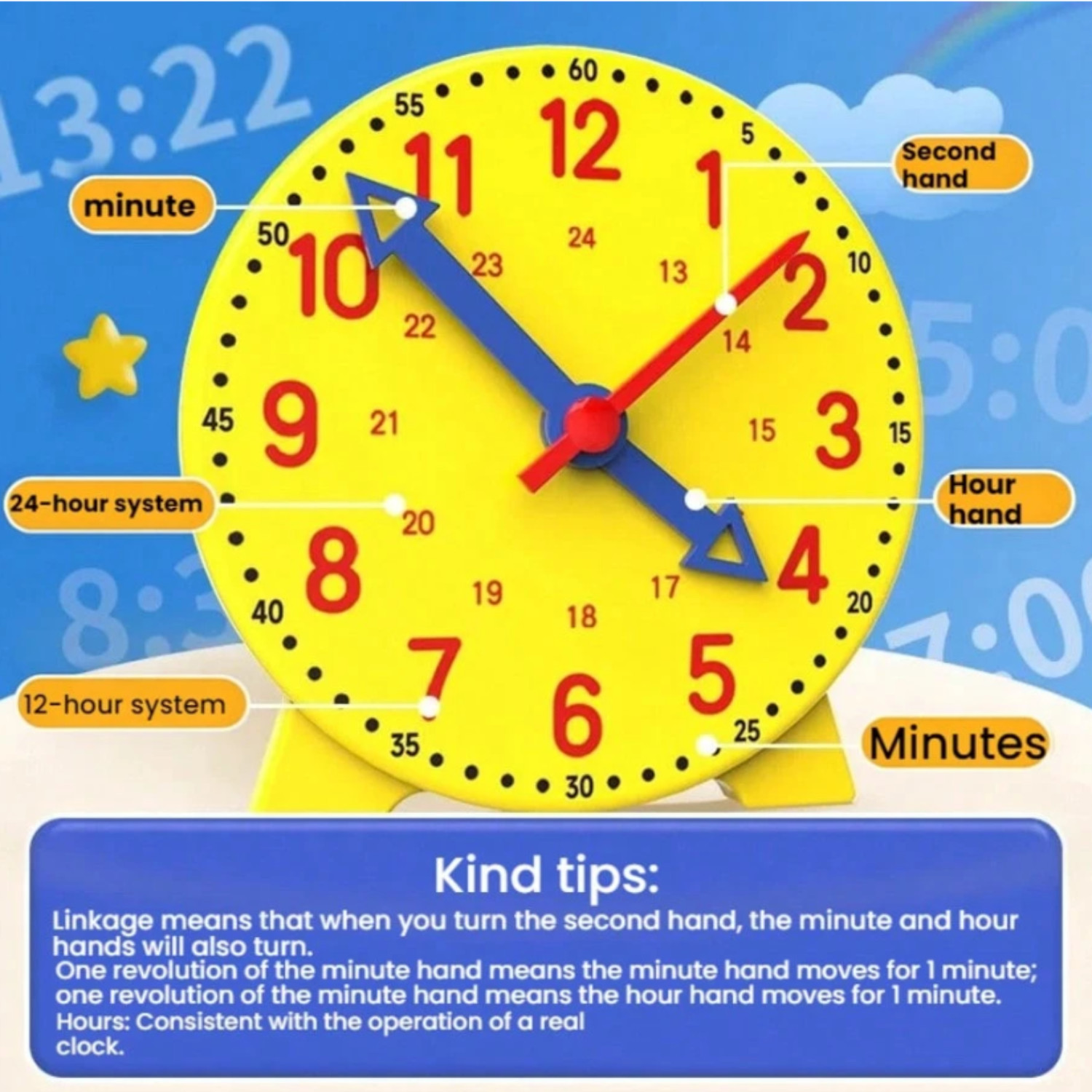 Clock for Teaching Time Learning Resources Time Activity Home & School Supplies