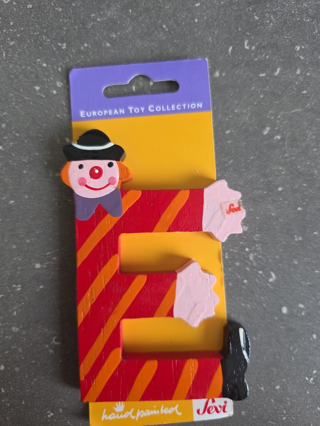 Vintage NOS Sevi Hand Painted Alphabet Red Letter E Painted Wood Clown
