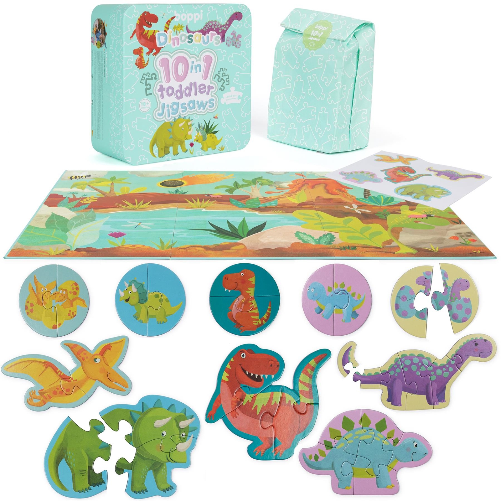 Toddler Jigsaw Puzzle 10 in 1 Dinosaur Educational History for Kids boppi