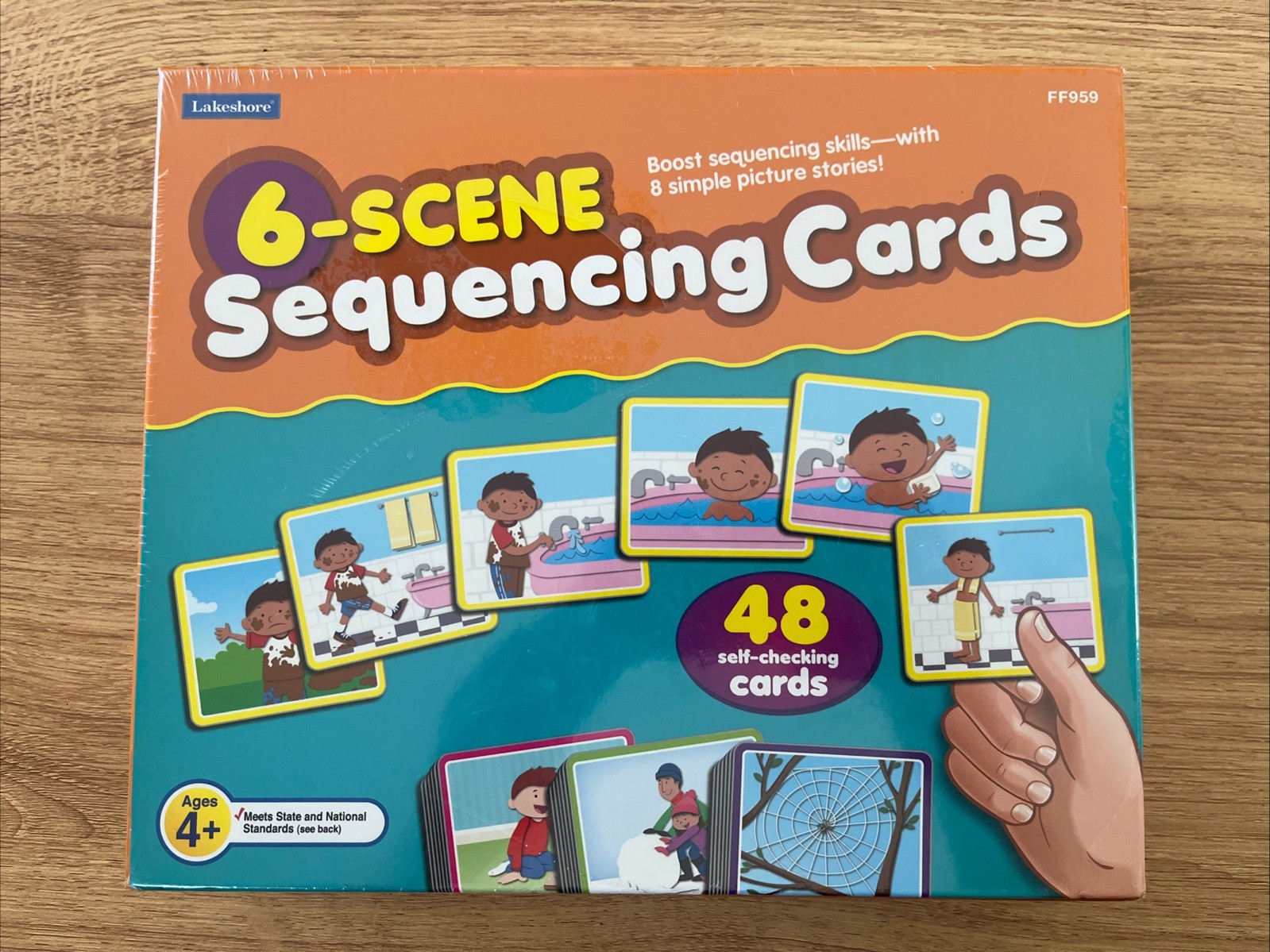 LAKESHORE 6-Scene Sequencing Cards Kids Learning Game Cards, 8 Scenes 48 Cards