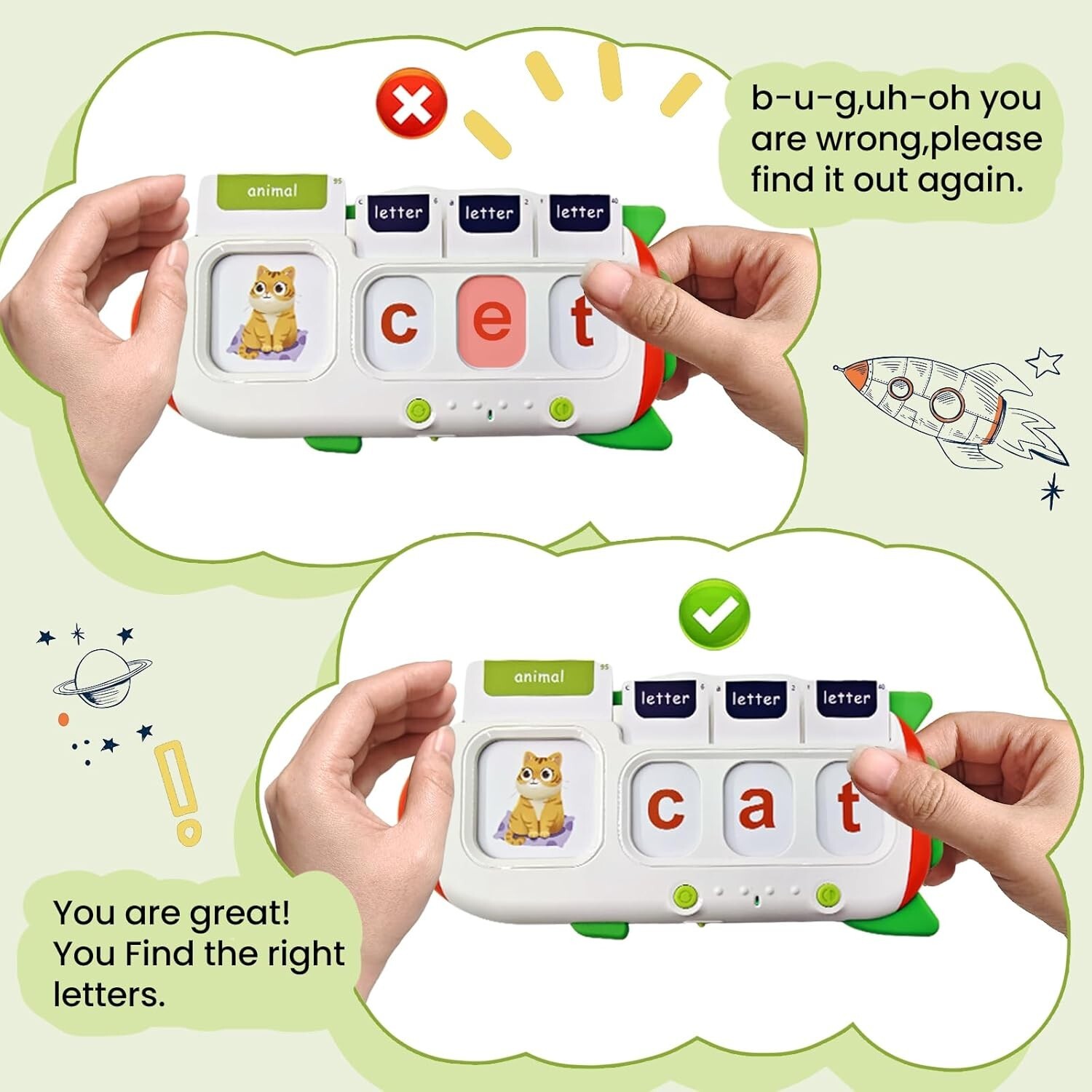 Phonics Talking Flash Cards for Toddlers 2 3 4 5 6 7 8,CVC Word Spelling and