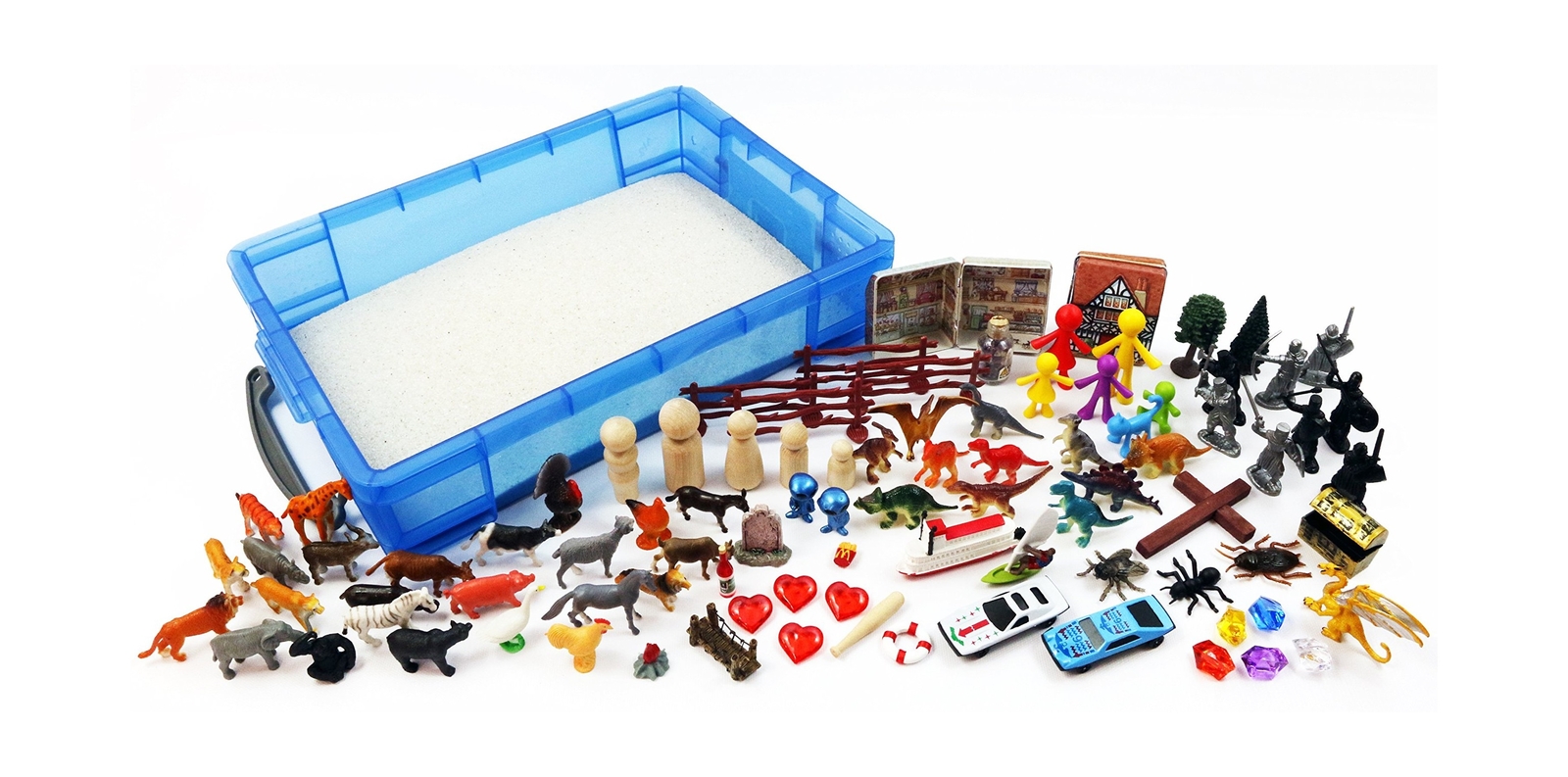 Play Therapy Sand Tray Basic Portable Starter Kit with Tray, Sand, and Miniat…
