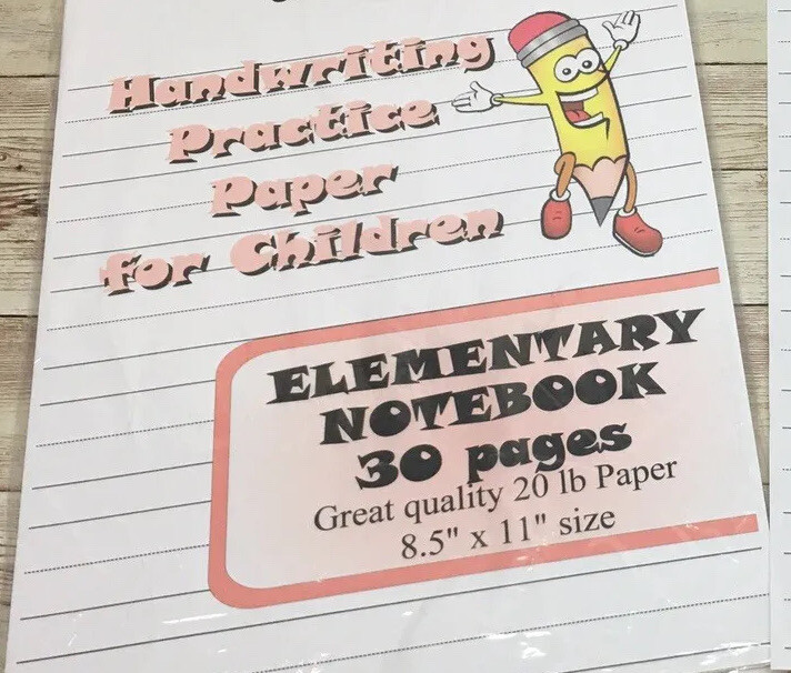 Elementary Notebook – Handwriting Practice Paper For Children – 30 Sheets