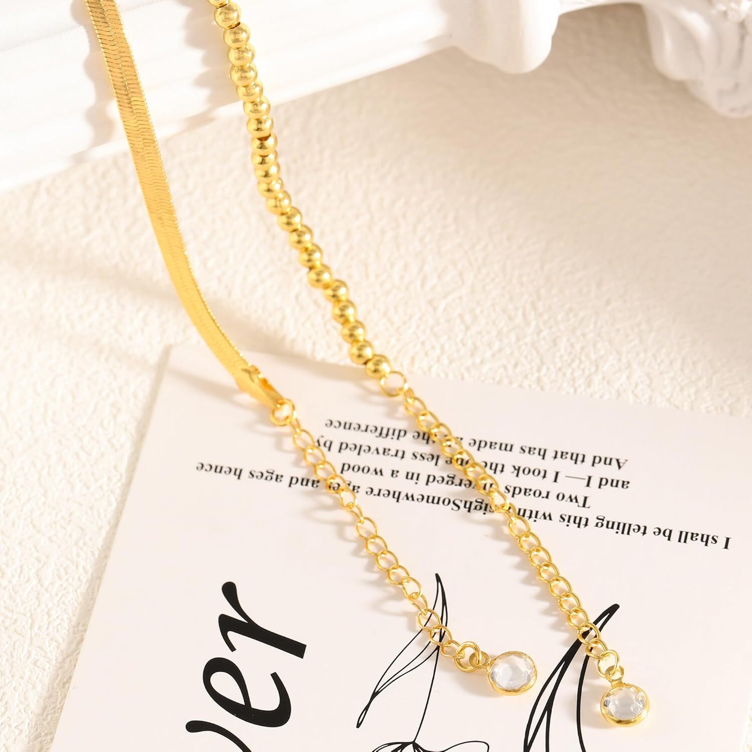 Gold Bracelets for Women – Dainty 18K Gold Plated Trendy Bead Rope Cuban Figaro