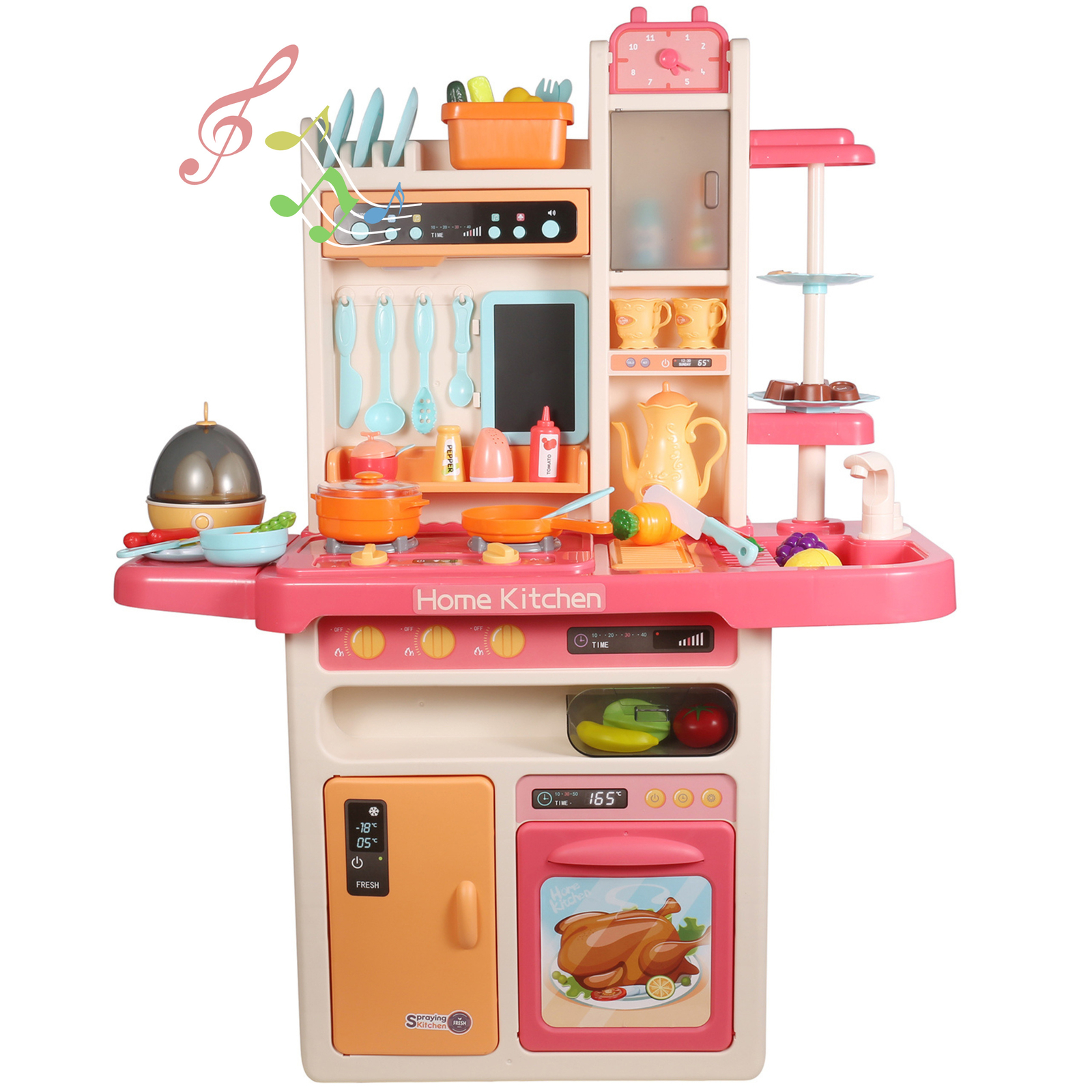 Realistic Kitchen Toy Set for Kids with Lights, Music, Steam & Accessories 65Pcs