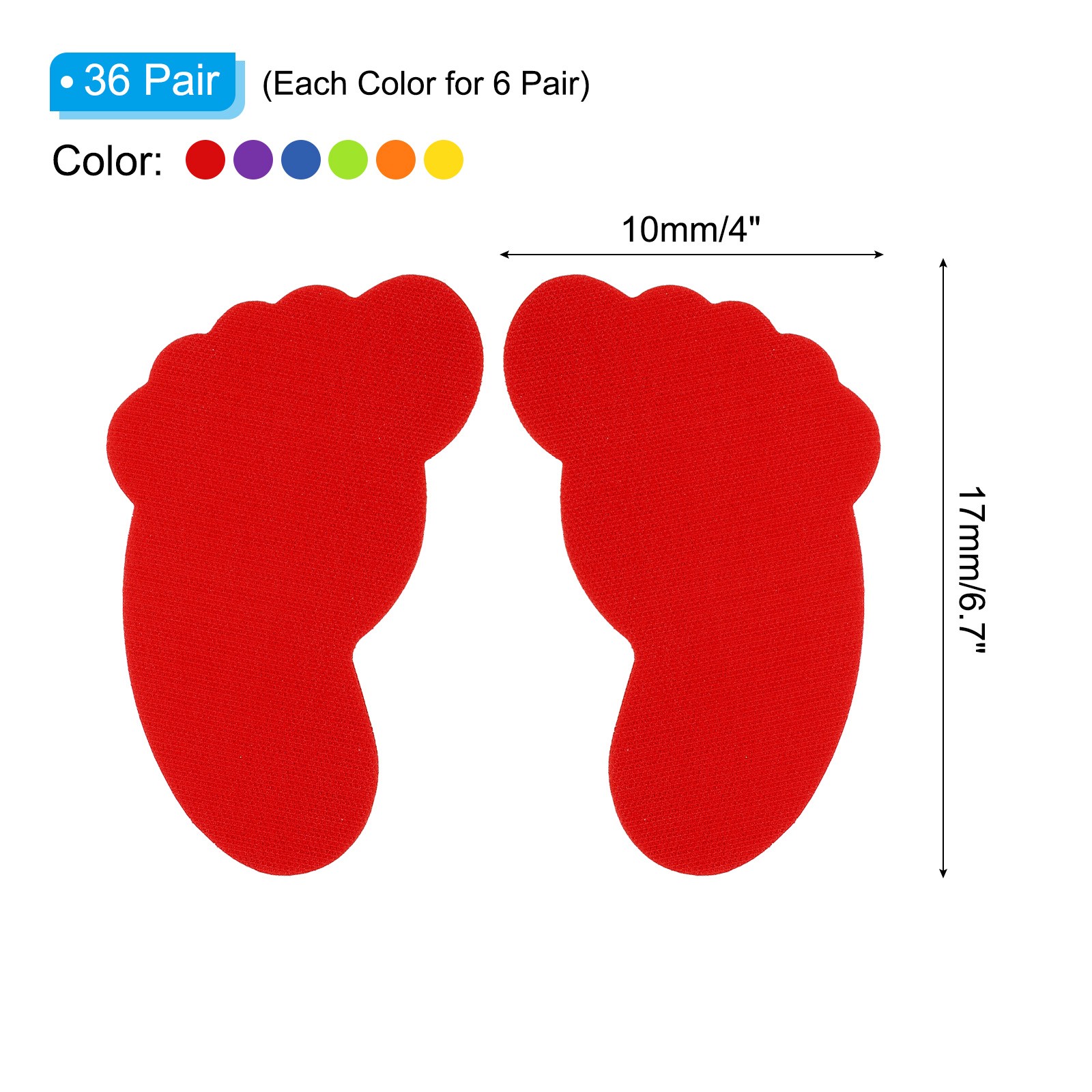 36 Pairs Foot Shaped Carpet Markers, Nylon Floor Spots Markers, 6 Color
