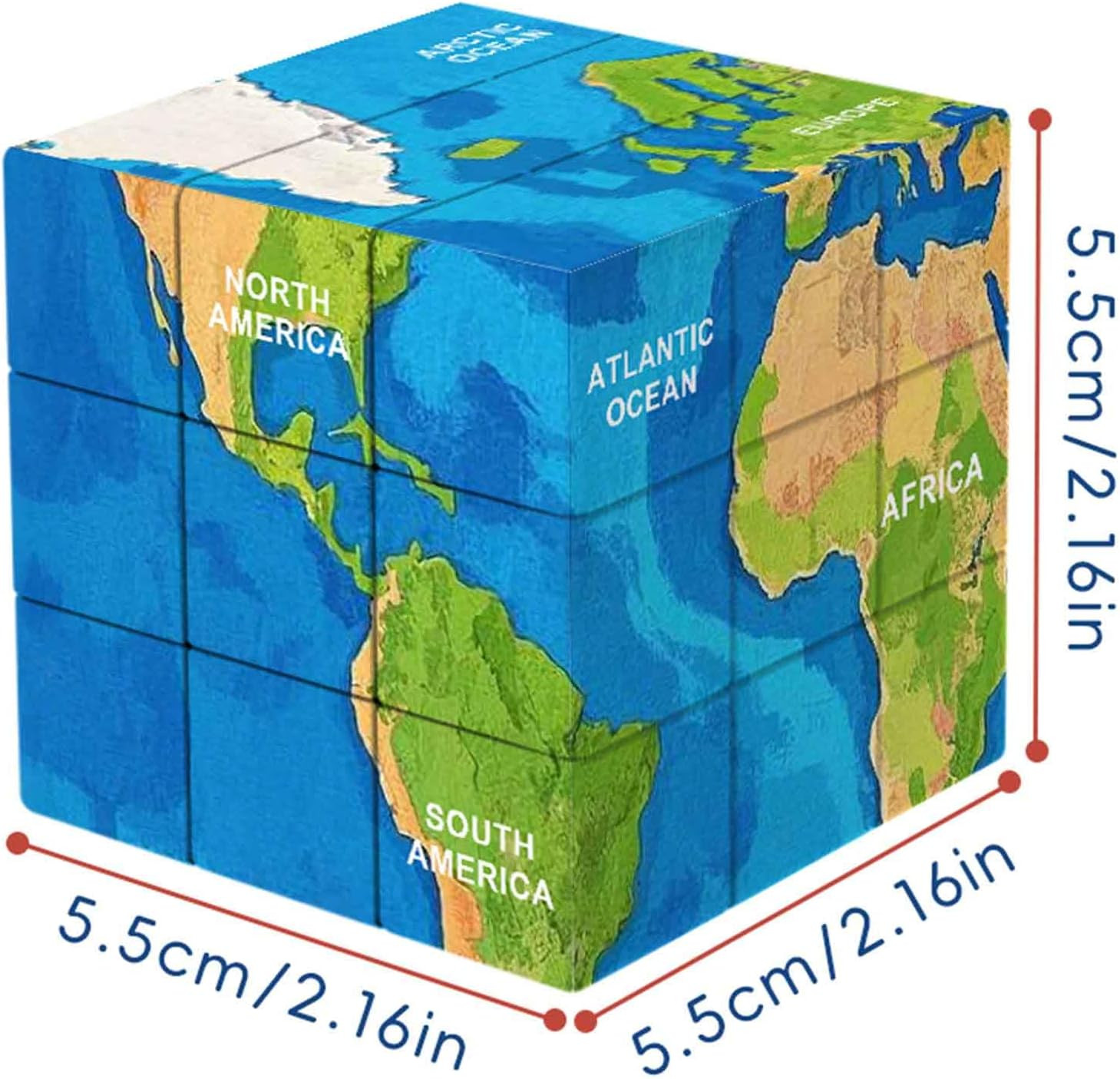 World Map 3D Cube Educational Toy, Geography Learning Puzzle, 6 Continents and O