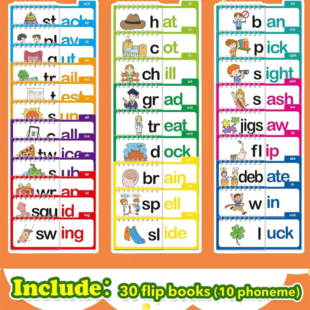 30 Read and Rhyme Flip Books ABC Vocabulary Educational Flash Cards Family Lear