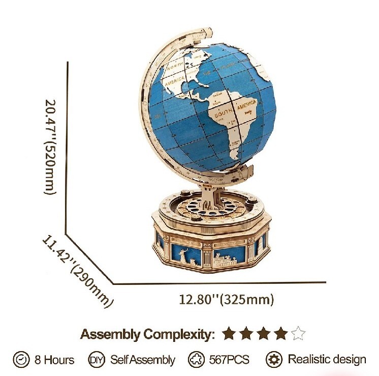 Hands Craft DIY 3D Wooden Puzzle Globe Earth Model, ST002
