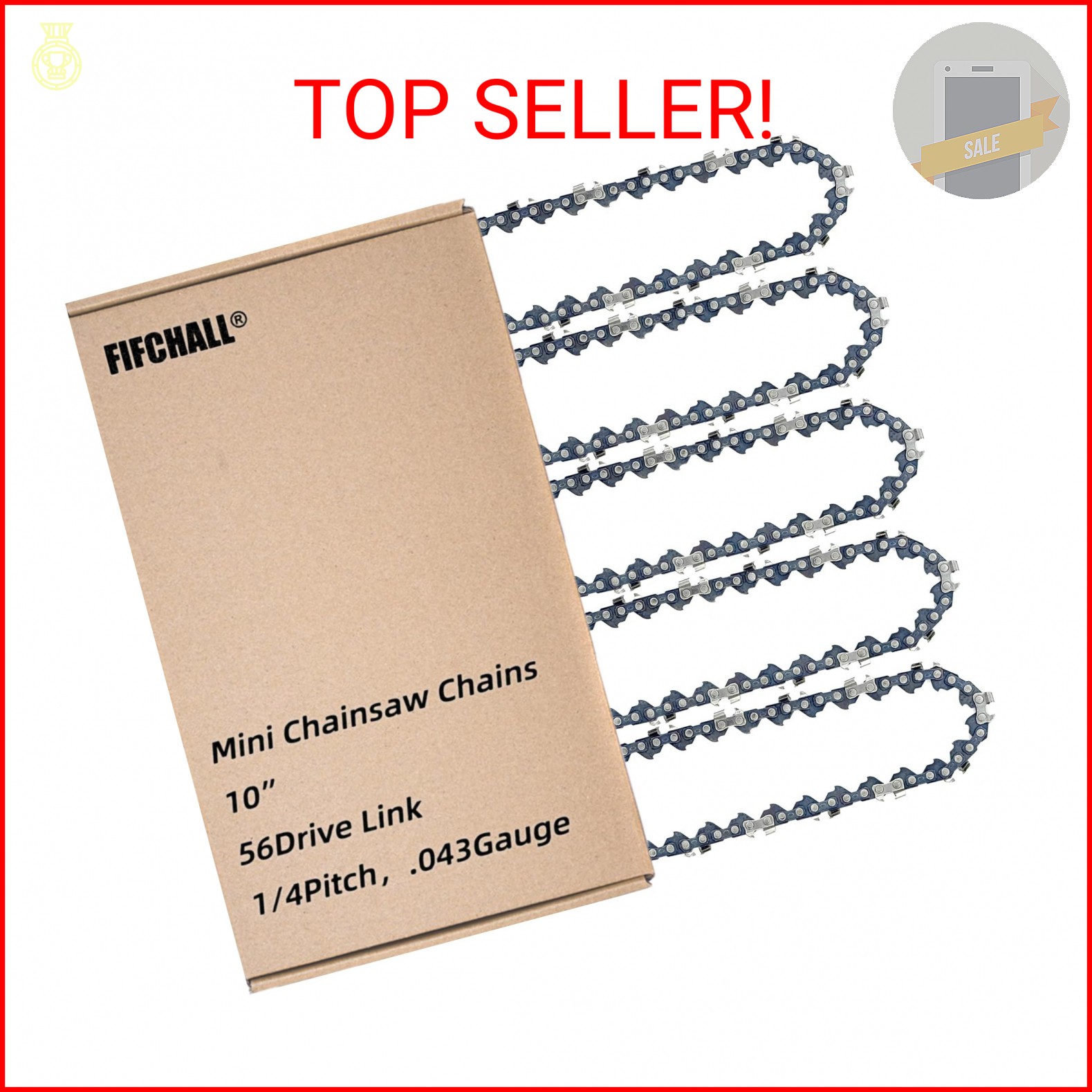 5 Pack 10 Inch Pole Saw Chain Fit Stihl 1/4″ Pitch .043″ Gauge 56 Drive Links 10