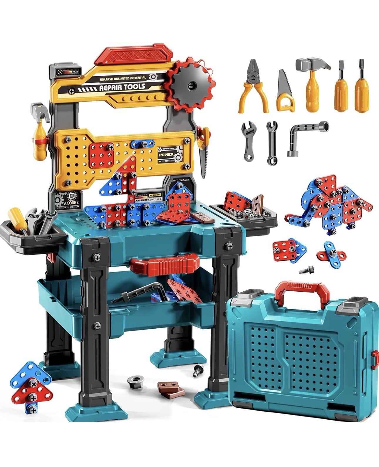 Kids Tool Set Workbench Toy – 2-in-1 Construction Playset for Ages 3-8