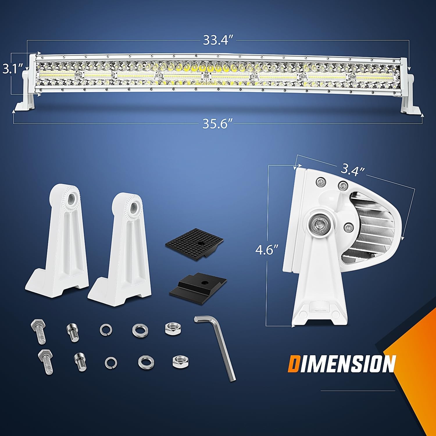 33in Curved Marine LED Light Bar White Boat Dock