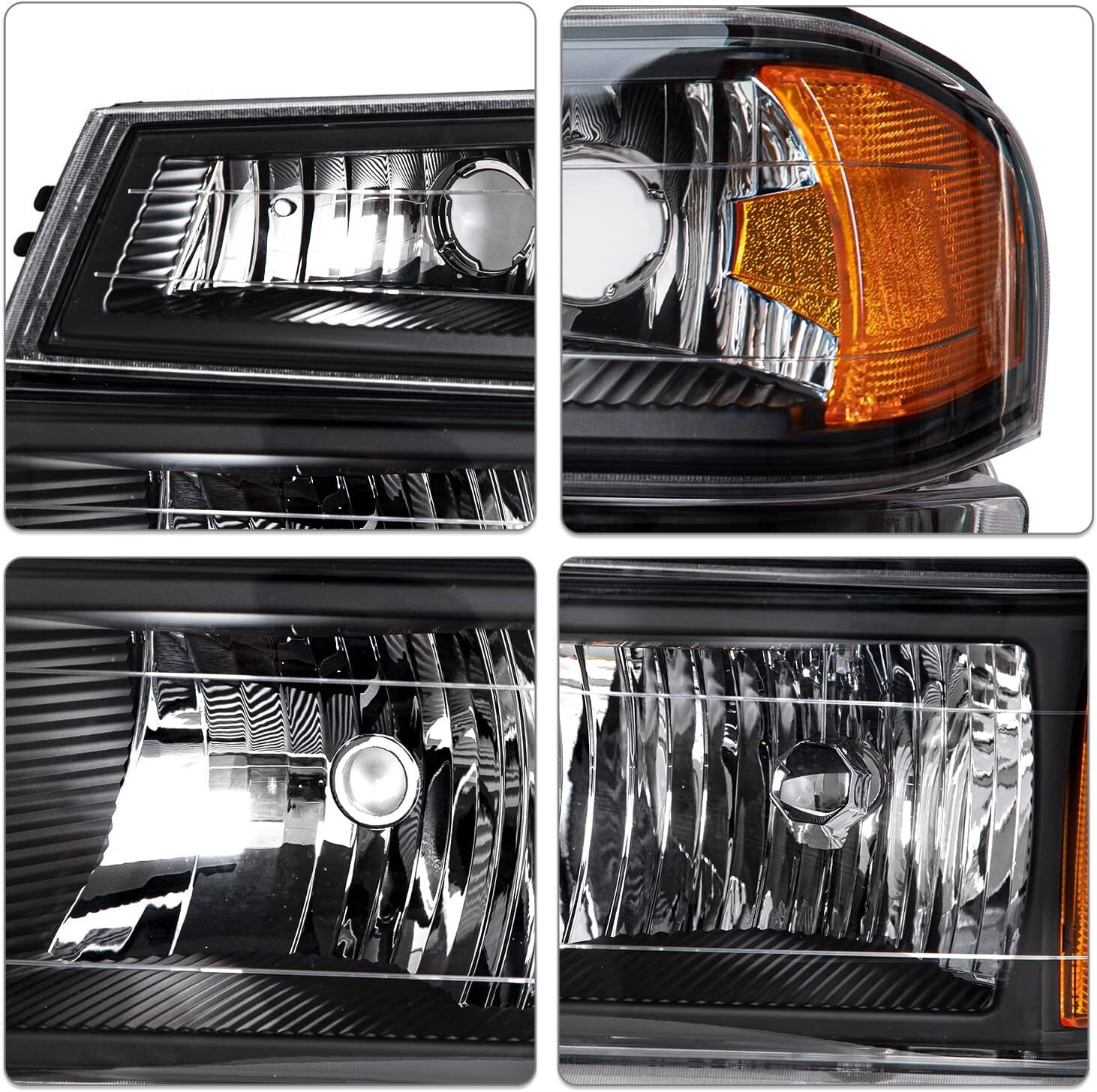 04-12 Chevy Colorado GMC Canyon Headlight Assembly 4pcs Black Housing Amber