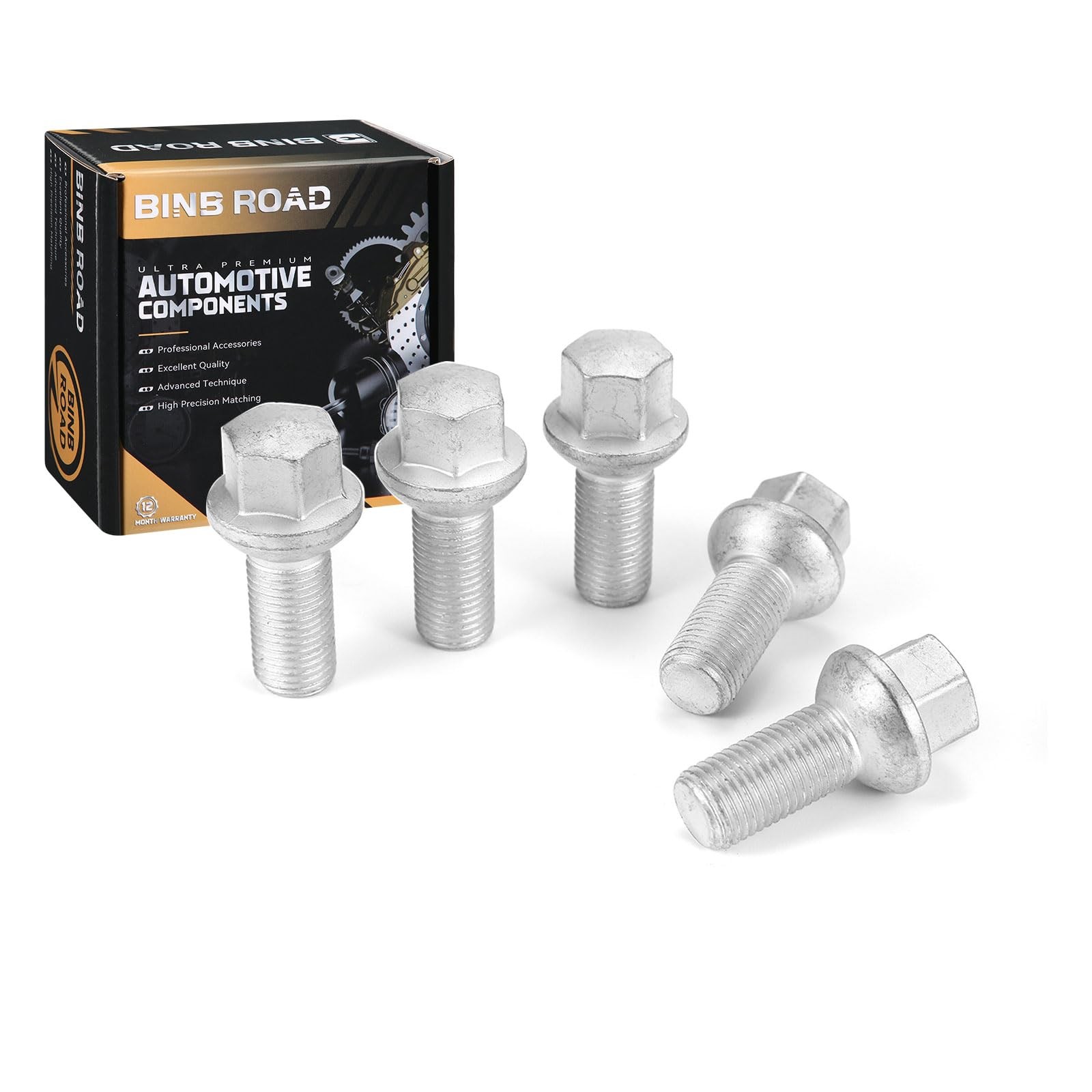 BINB ROAD 5Pcs M14 x 1.5 Wheel Lug Bolts Nuts 0009904907 9904907 5Pcs,Silver