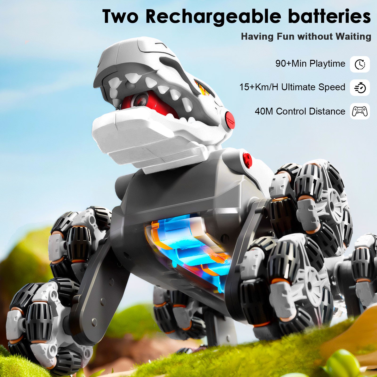 8 Wheels Dinosaur Transform RC Stunt Ca RC w/ Transforming&Spray & 360° Rotation