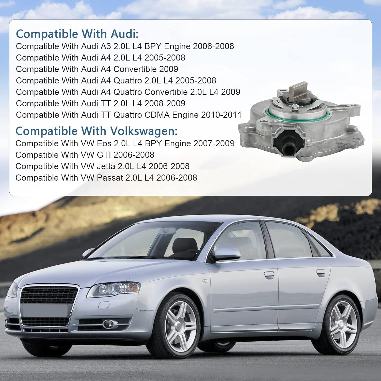 Brake Booster Vacuum Pump Compatible with Audi A3 A4 TT VW Eos GTI Jetta Passat