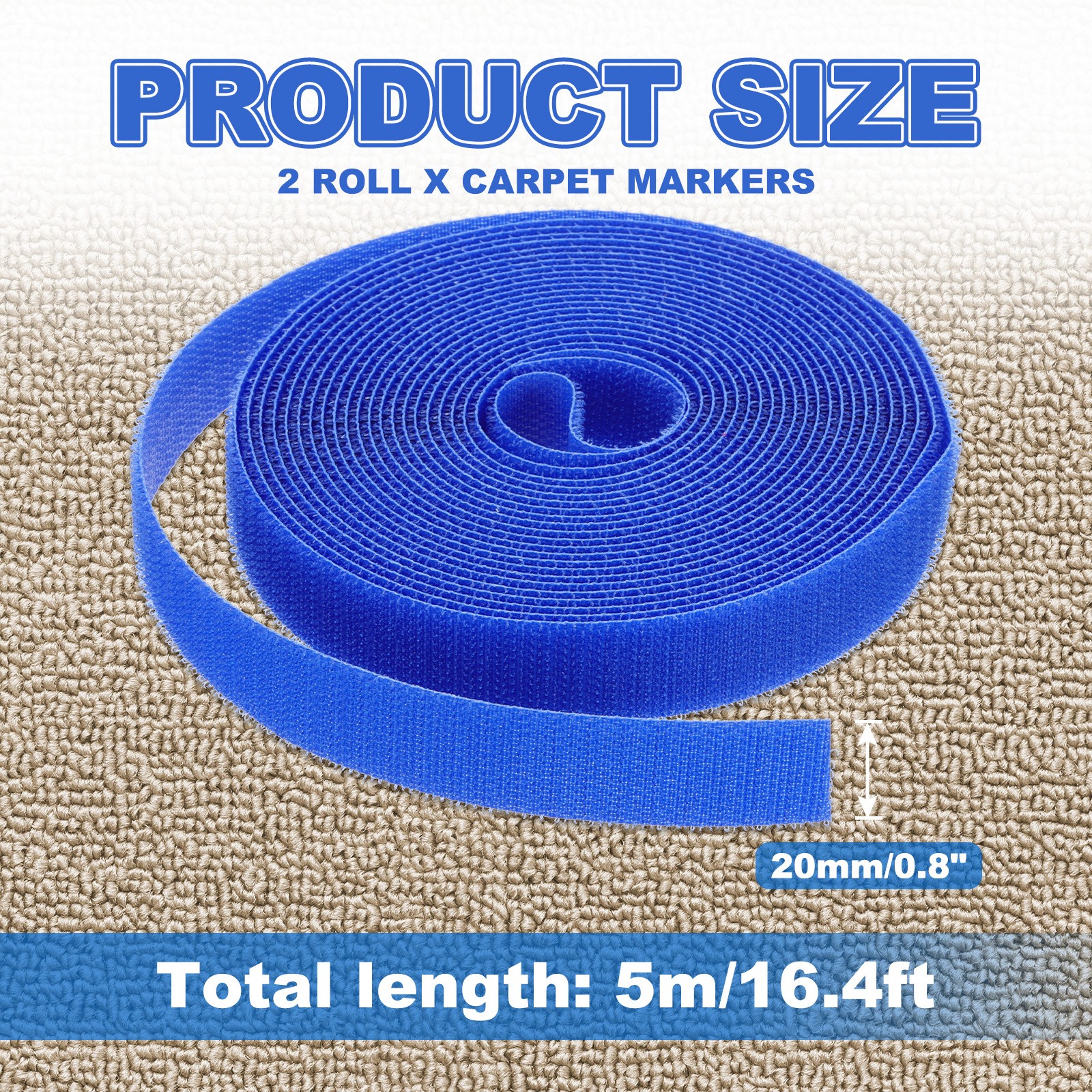 2pcs Carpet Marker Strips 0.8 Inch x 16.4 Ft, Floor Markers Nylon Strip, Blue