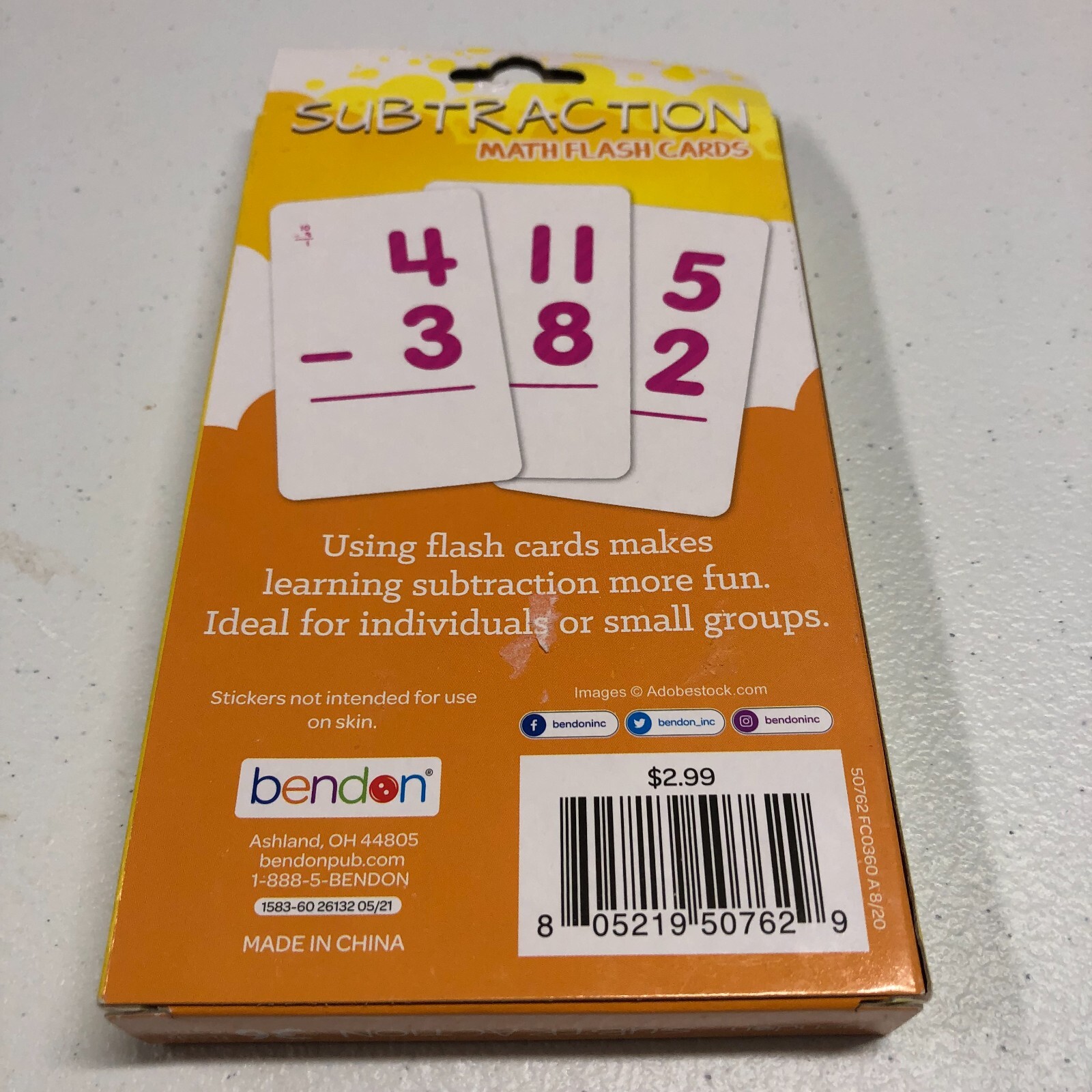 Bendon Subtraction Math Flash Cards set of 36 New Includes Reward Sticker