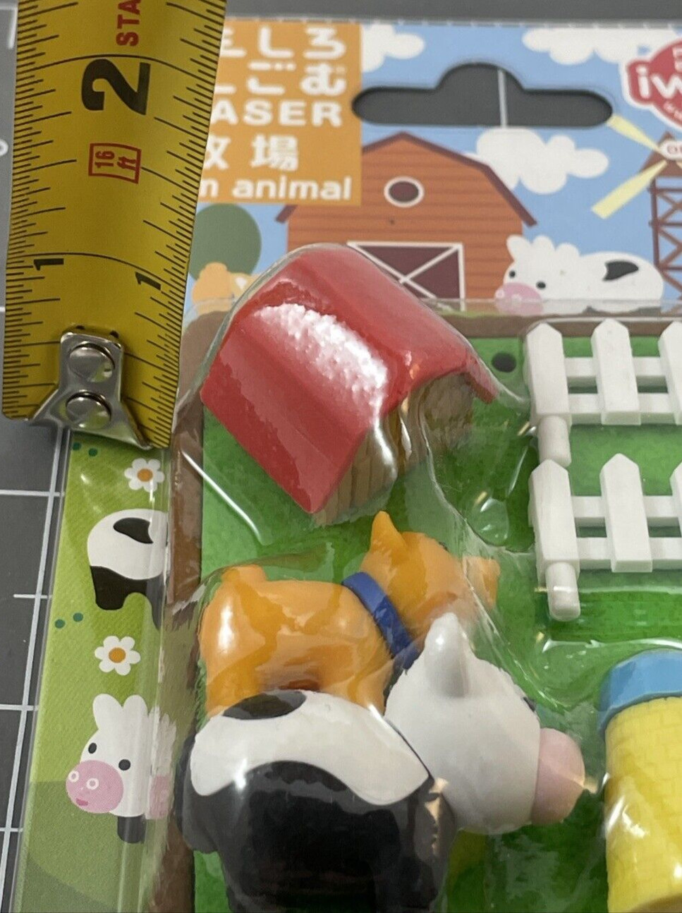 Iwako Japanese Puzzle Eraser Farm Animal Set-Barn, Pig, & Cow-New & Sealed
