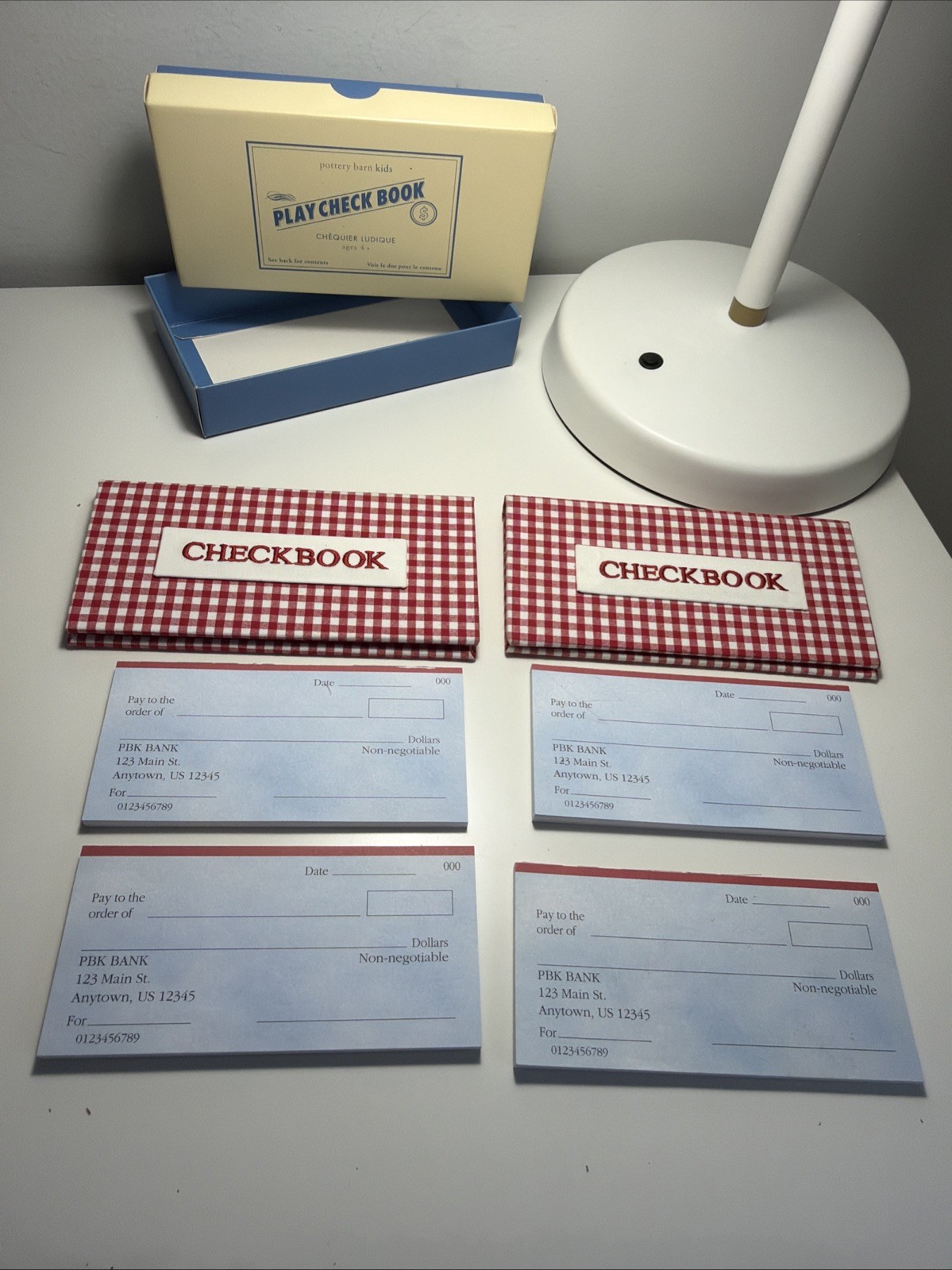 Pottery Barn Kids Play Check Book Bank Toy Gift Home School Banking Budget Lot