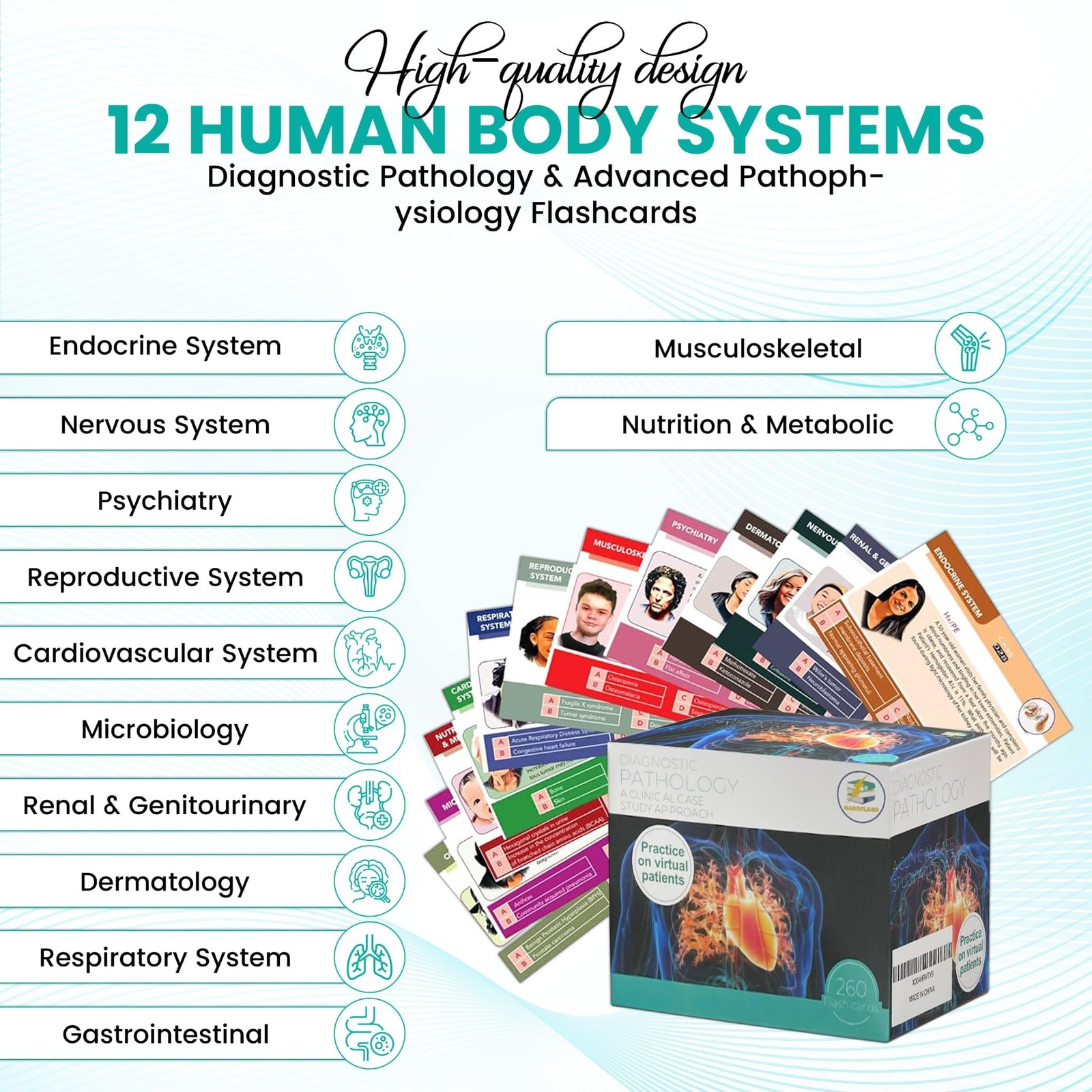 Pathology Flash Cards – 260 Advanced Pathophysiology Flash Card – Comprehensi…