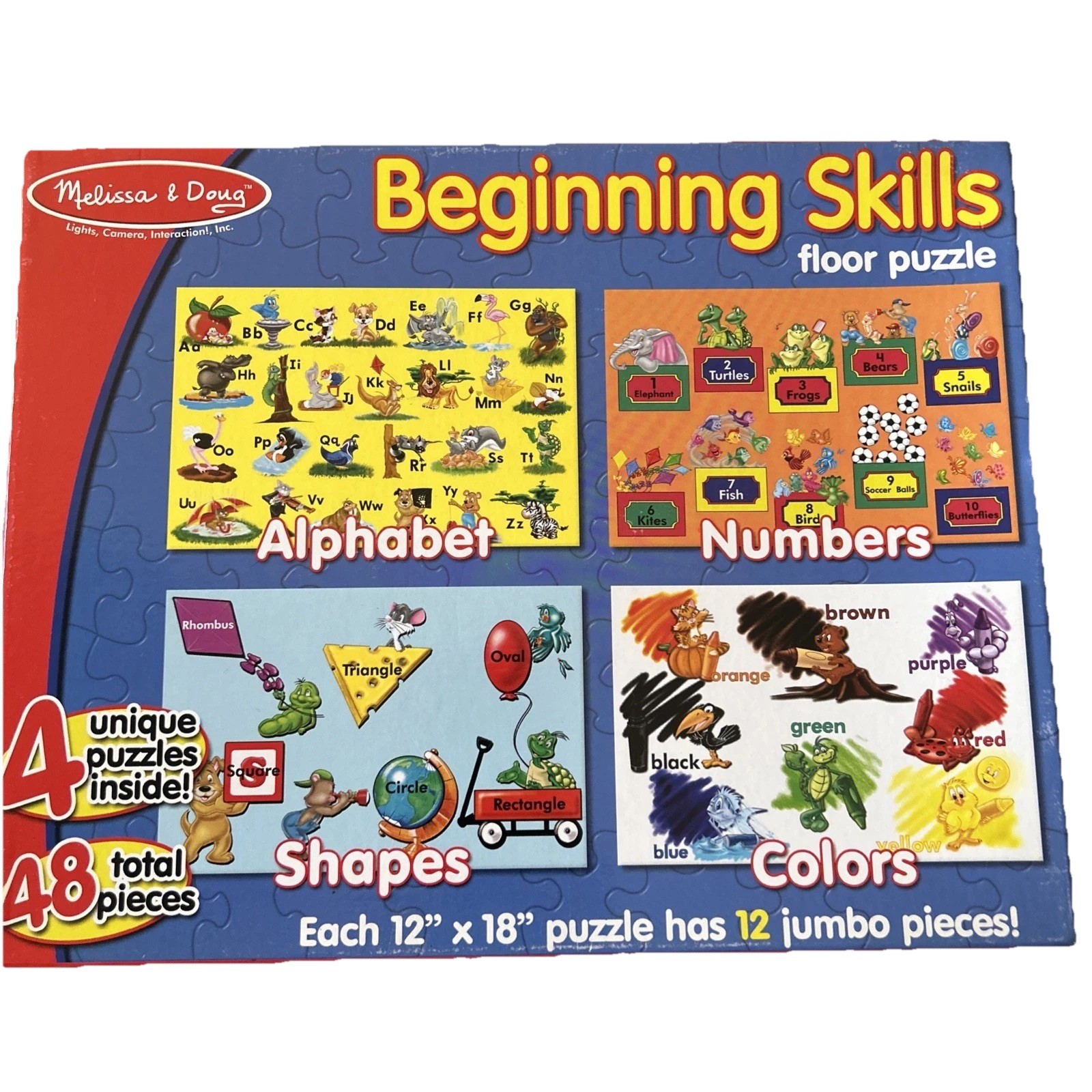 Melissa & Doug Beginning Skills 4 Floor Puzzles 48 Jumbo Pieces 12″ x 18″