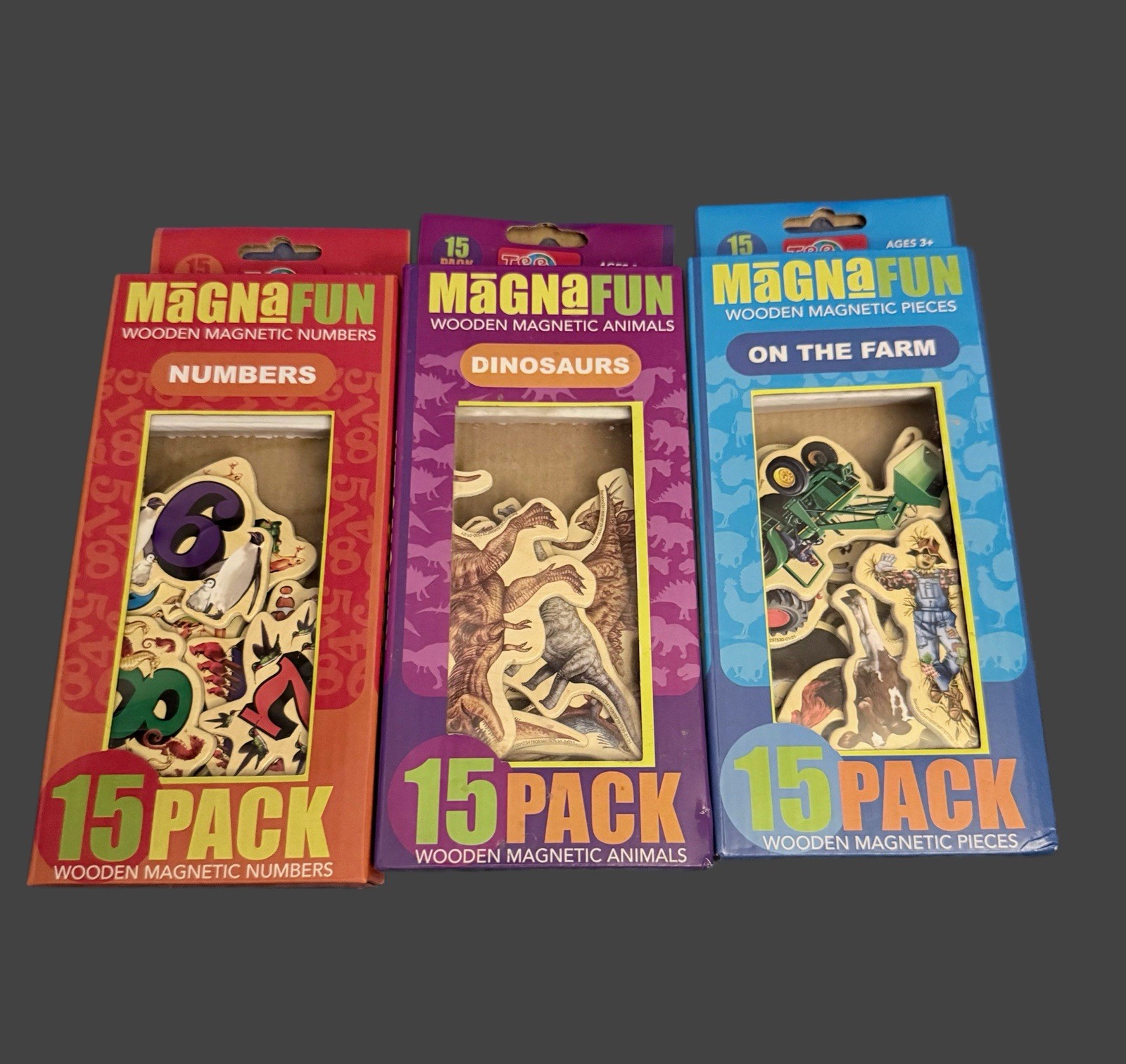 T.S. Shure 15pc MagnaFun Wood Magnet Sets NUMBERS Dinosaurs ON THE FARM New