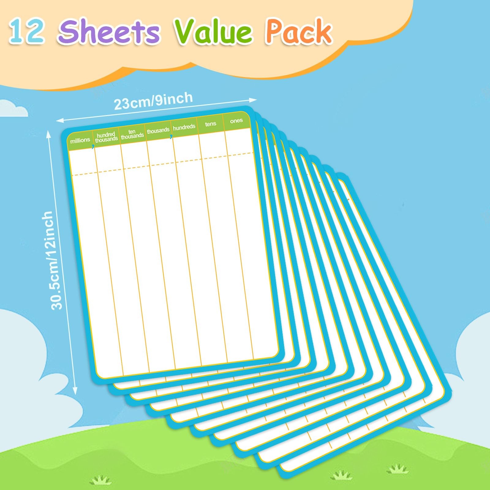 12 Pack Long Division Dry Erase Card Chart,12″ x 9″ Multiplication Flash Card…