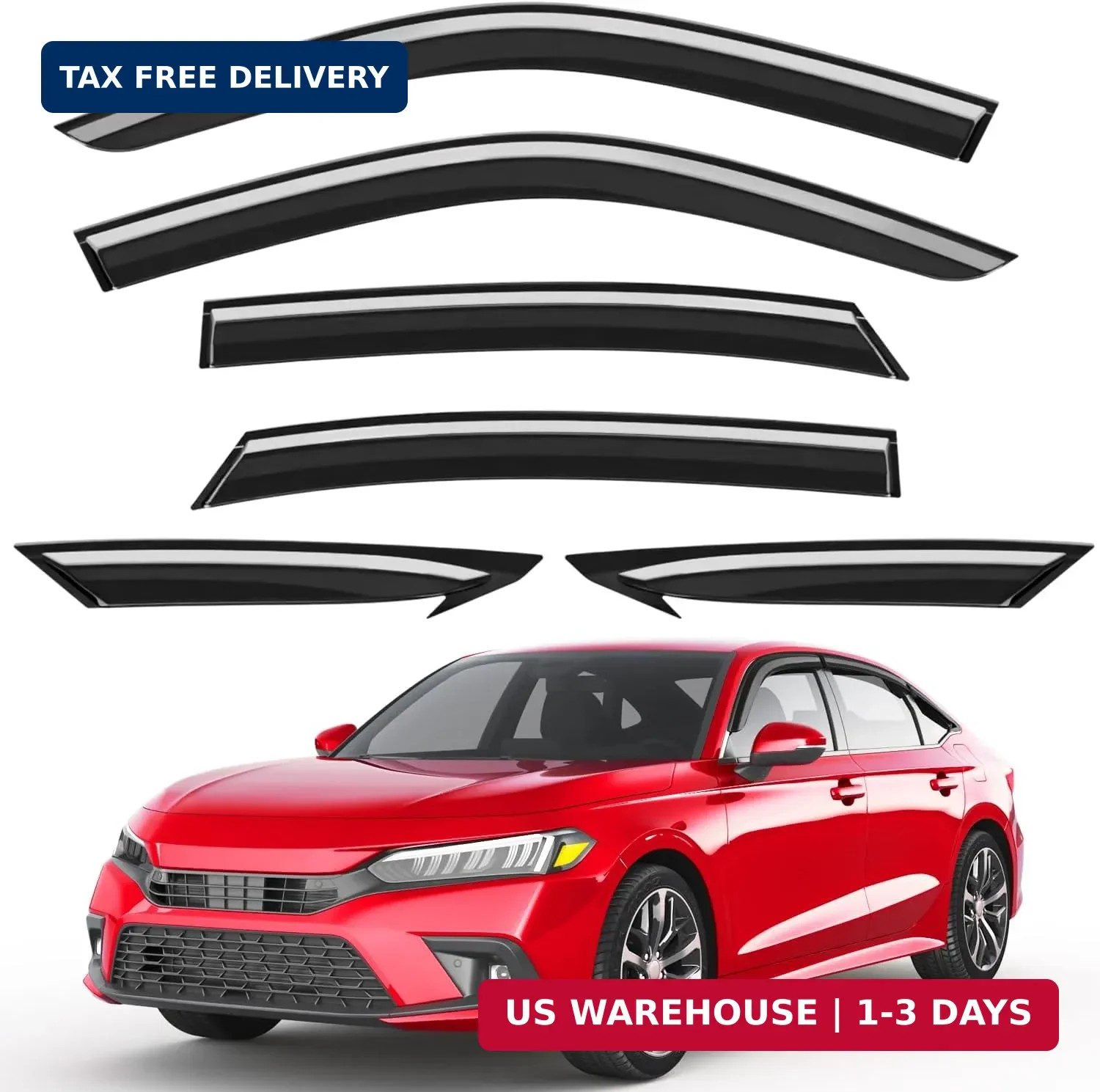 6pcs Outside-Mount Window Rain Guards Fit for 11th Gen Honda Civic Sedan 2022-20