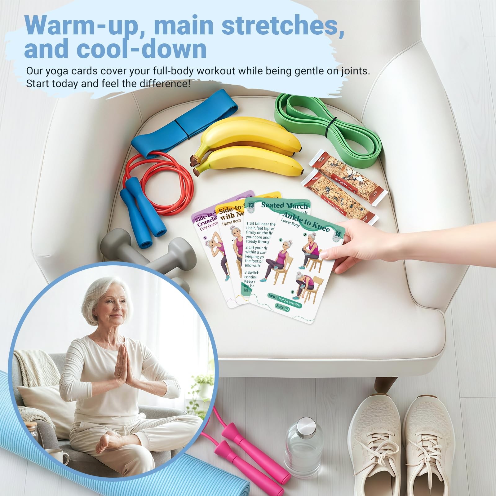 Gentle Chair Yoga Program for Seniors Includes 50 Large Print Exercise Cards …