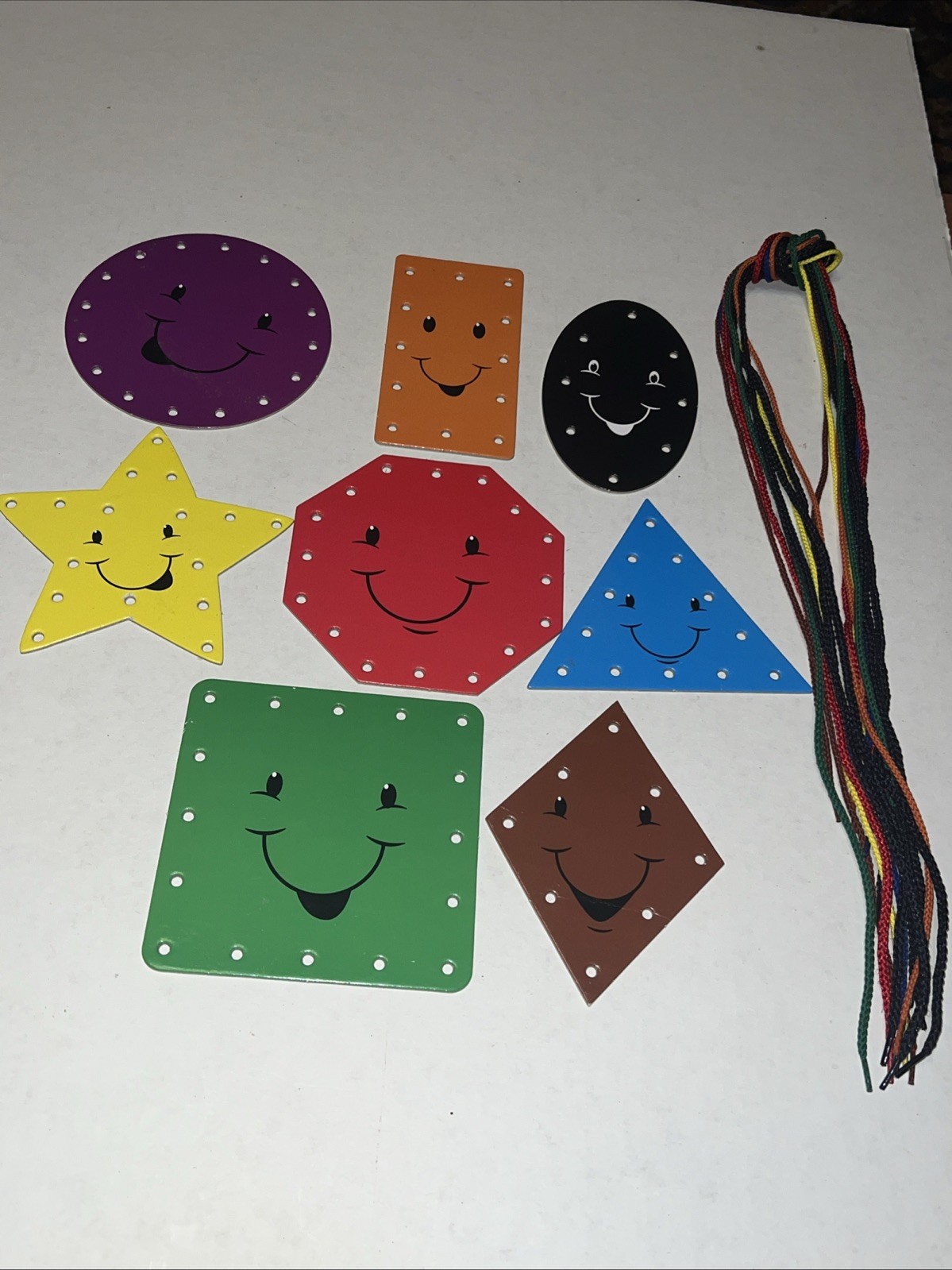 Set Of Lacing Cards 8 Cardboard Cards Multi Shapes & Colors 8 Multicolored Laces