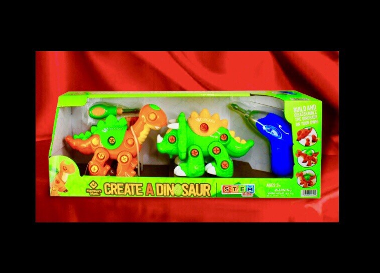 61pc STEM Create A Dinosaur,w Power Drill:Long Neck,triceratops,DIS’/ASSEMBLE