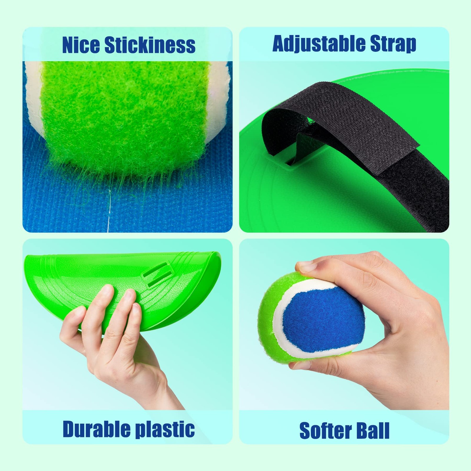 EVERICH TOY Upgraded Toss and Catch Ball Game 4 paddles 4 balls, Blue Green
