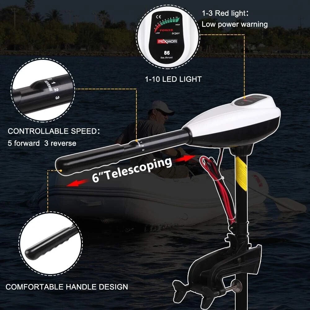 PEXMOR 8 Speed Electric Trolling Motor, Electric Outboard Boat Motor