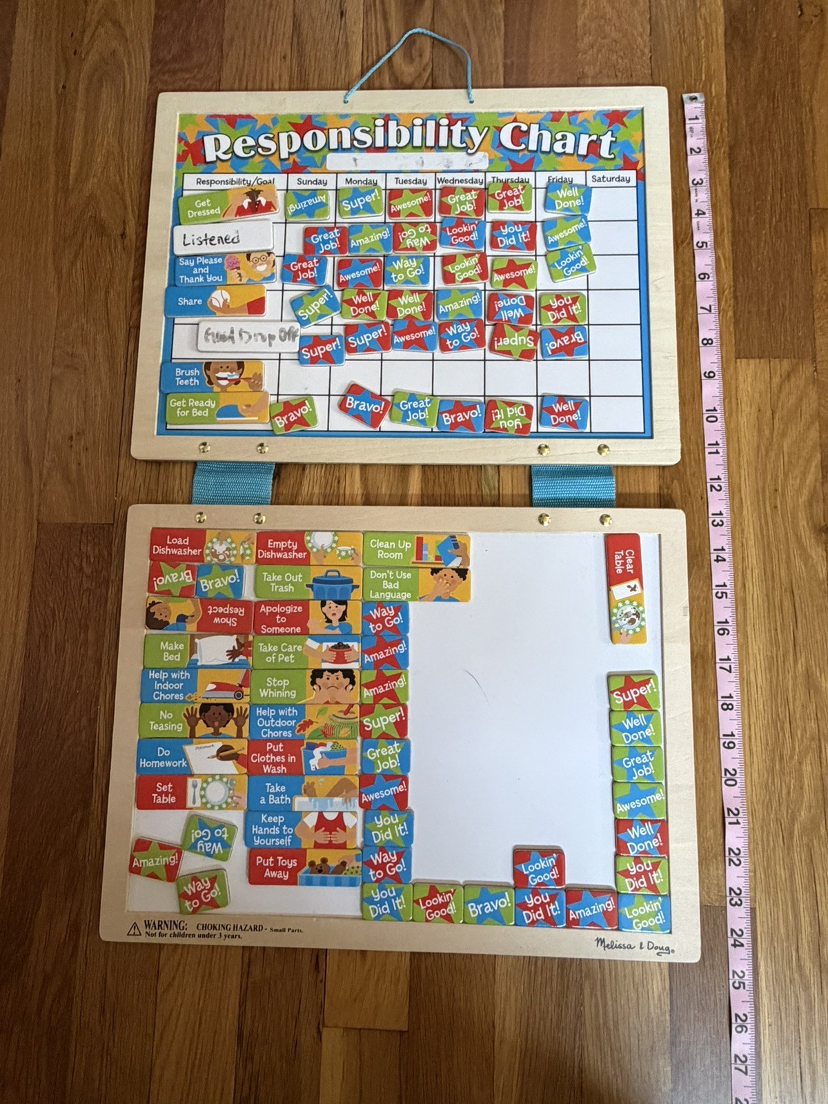 Melissa & Doug Magnetic Wall Chore Responsibility Chart Fabric-Hinge Wood Boards