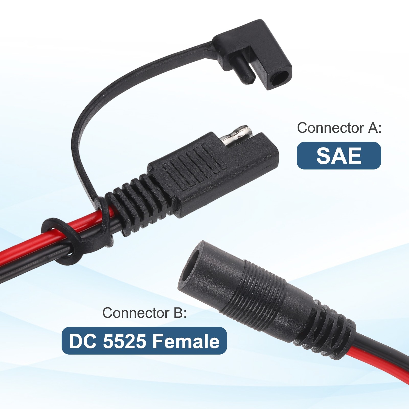 SAE to DC 5525 Female Adapter,6FT with Waterproof Cover for Solar Panel Portable