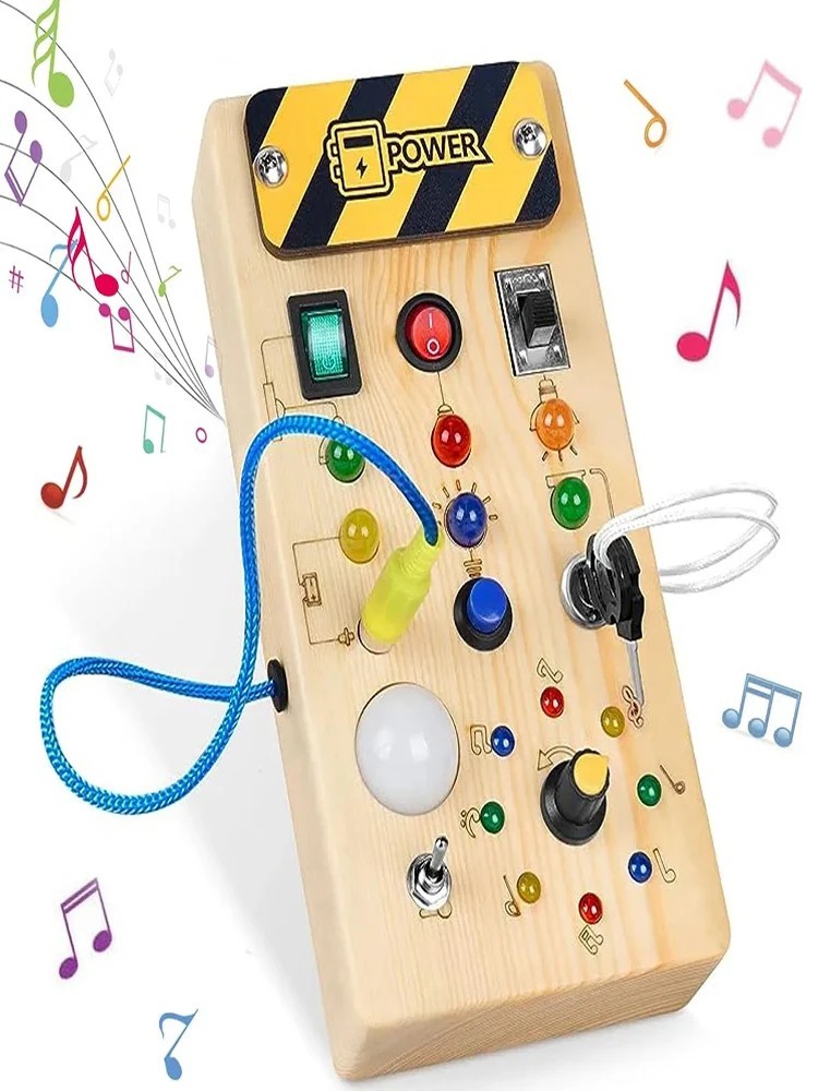 Montessori Electronic Led Light and Switch Wooden Sensory Busy Board