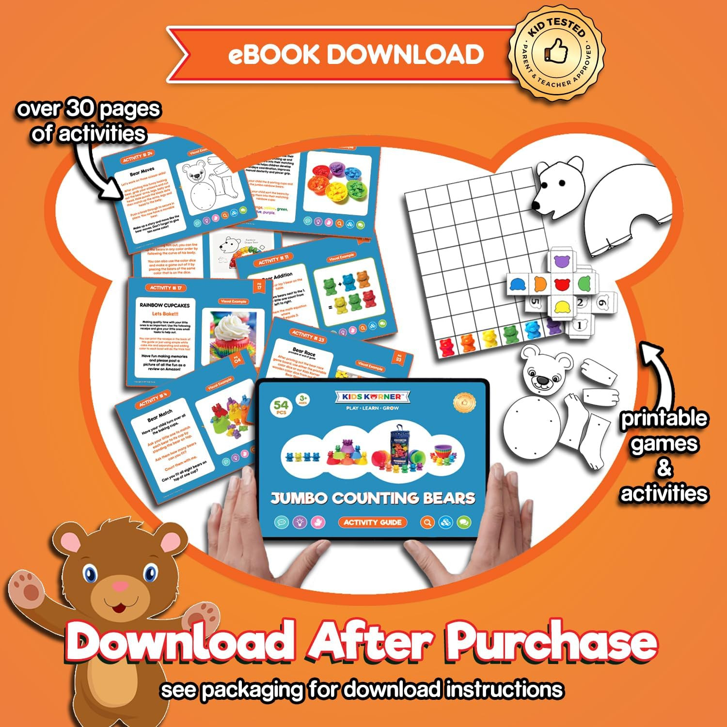 Jumbo Counting Bears with Stacking Cups – Montessori Educational Sorting Rainbow