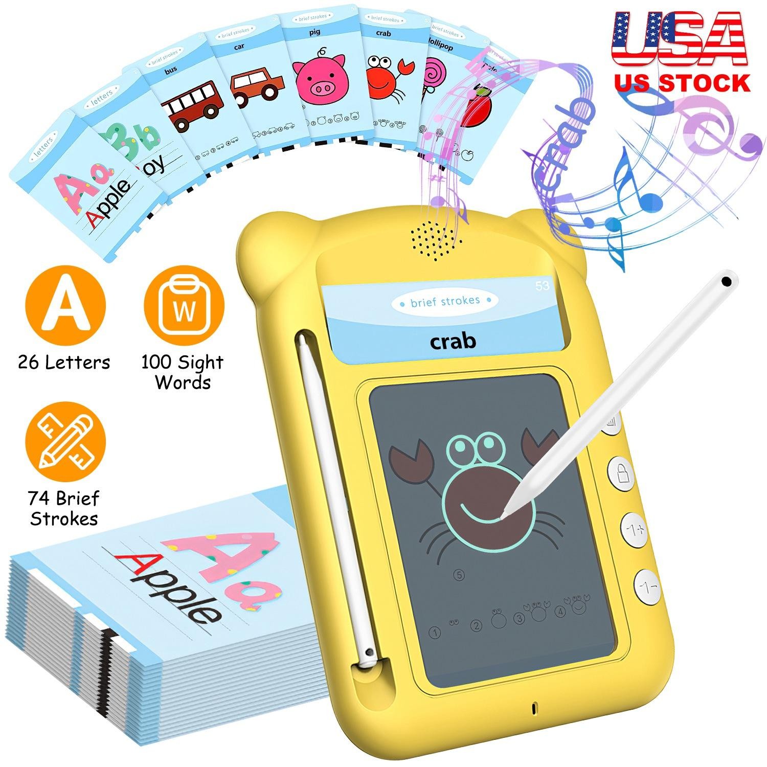 100 Words Talking Flash Cards 5.5″ Toddler LCD Writing Tablet w/ 50 Double-sided