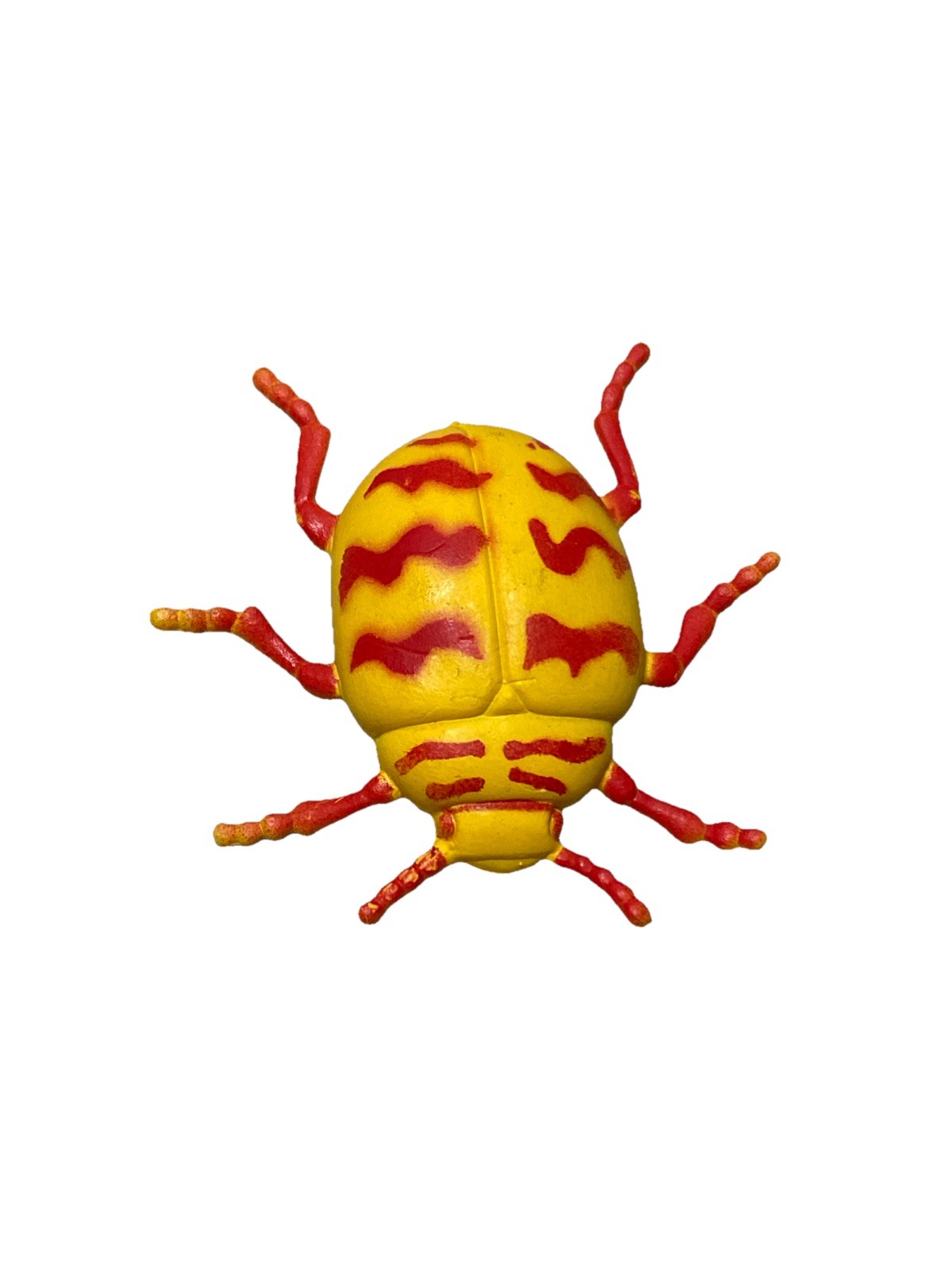 Plastic Yellow Beetle Insect Figure Toy Red Striped Fake Bug Pretend Play Vtg