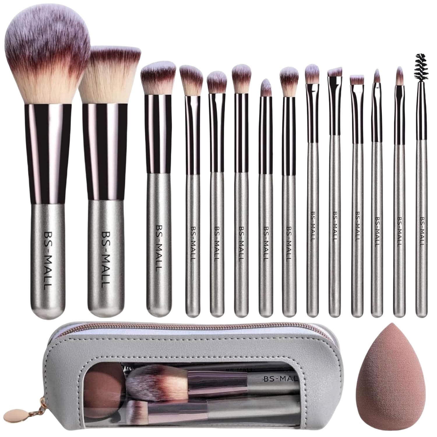 Travel Makeup Brush Set BS-MALL 14 Pcs with 1 Pcs Makeup Sponge – Essential Foun