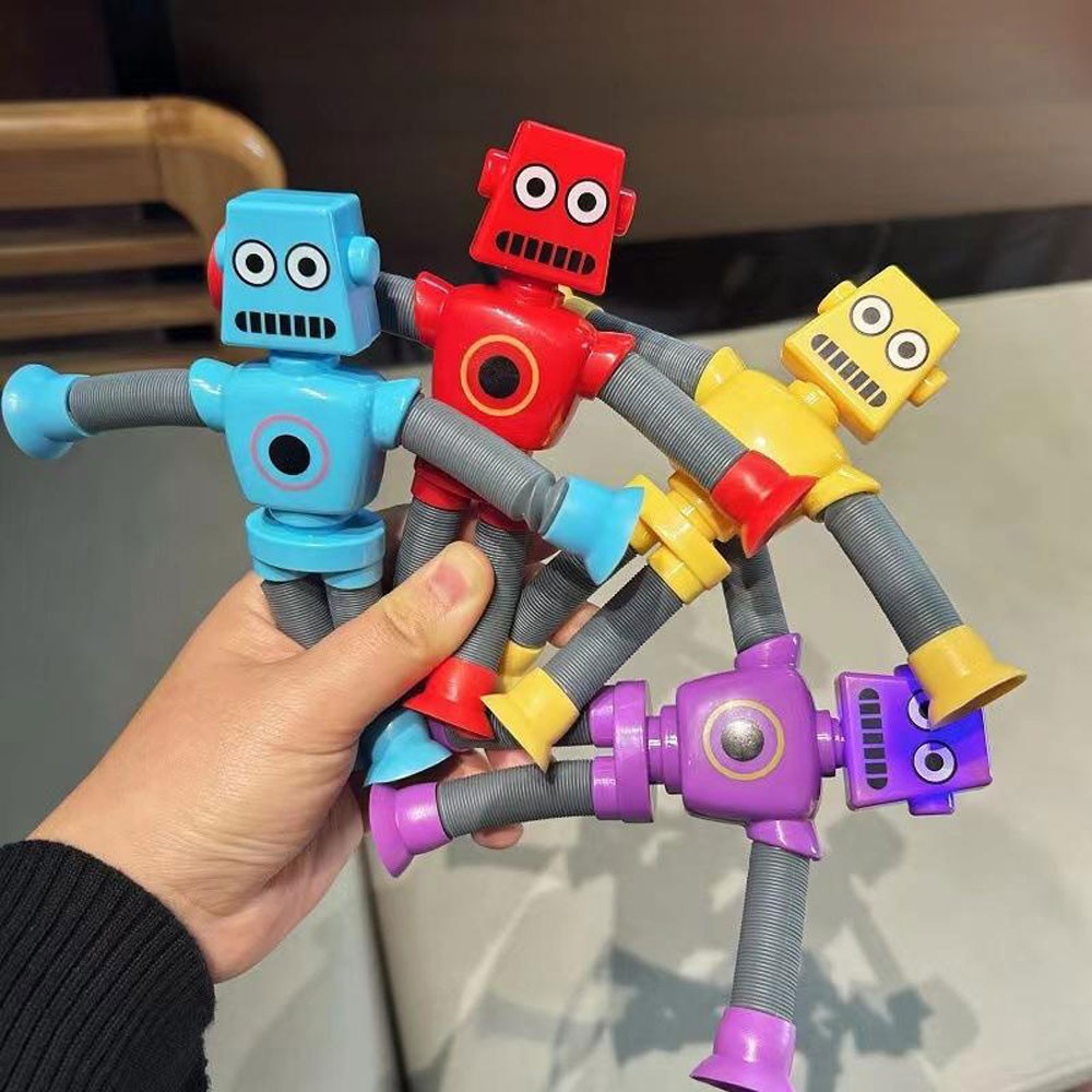LED Telescopic Suction Cup Robots Toy Stress Relief Light Up Robot Toy ET