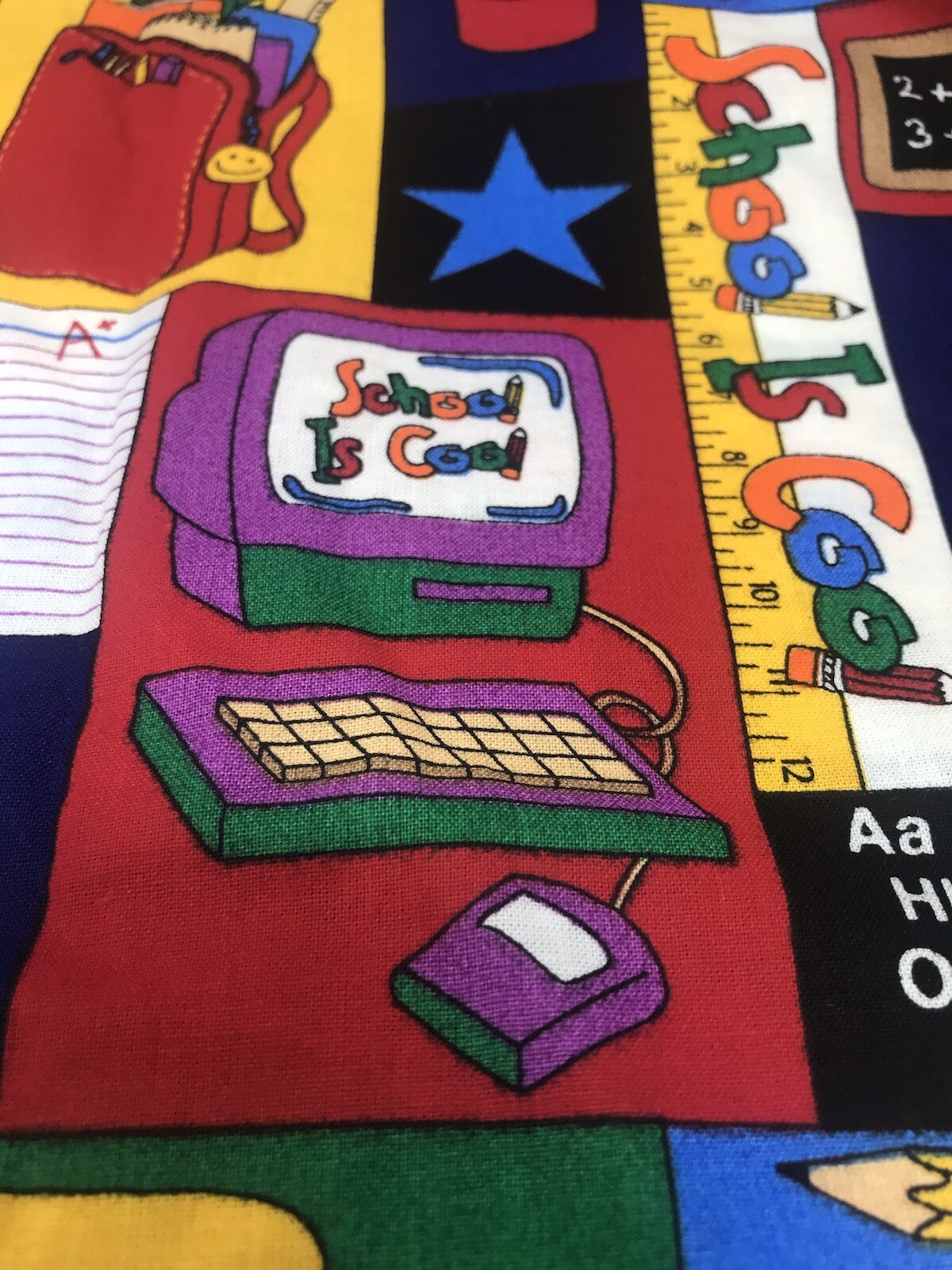 School is Cool Fabric Black Kindergarten Elementary Pencil Crayon 22″ x 45″ F39