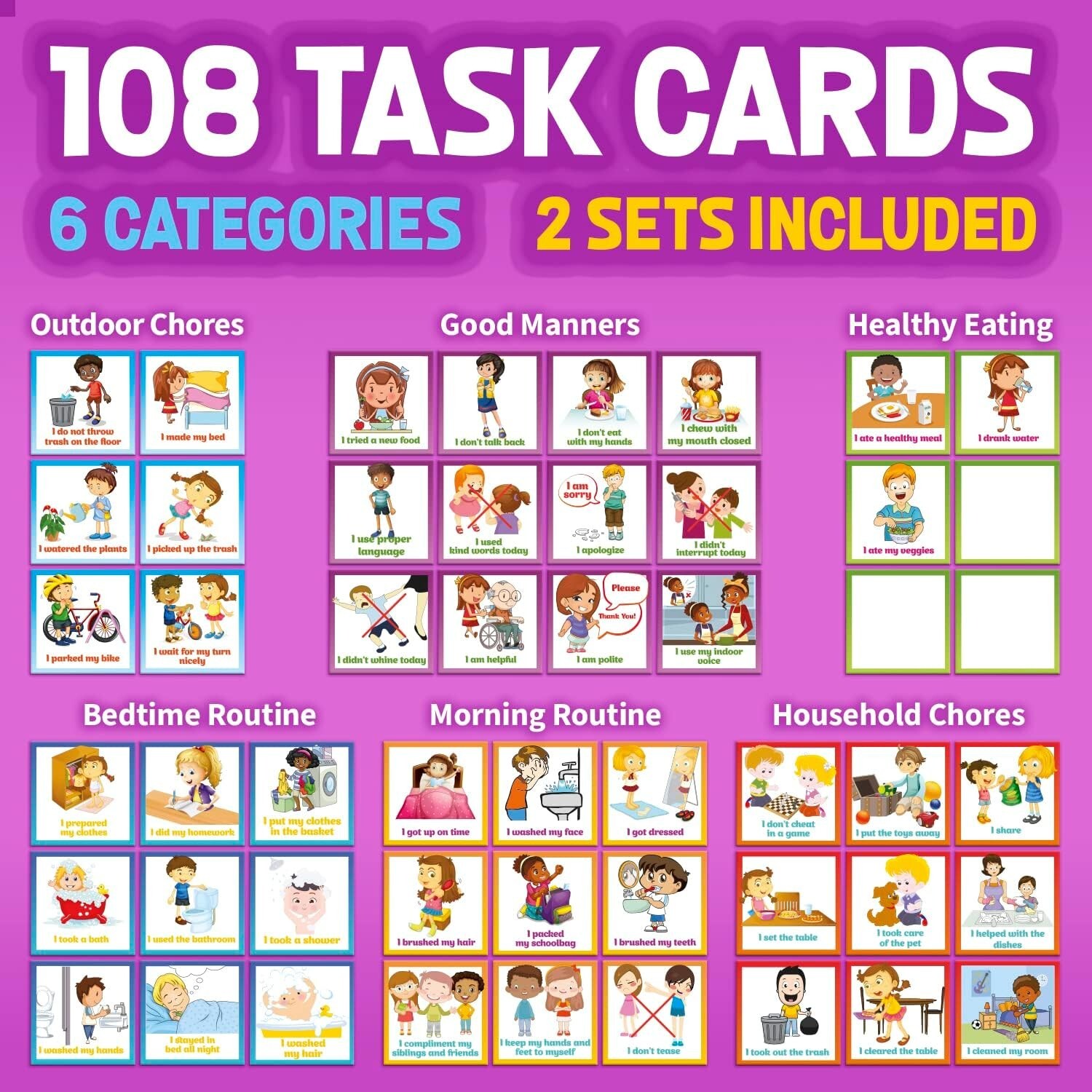 Educational Magnetic Chore Chart for 2 Children with Dry Erase Functionality