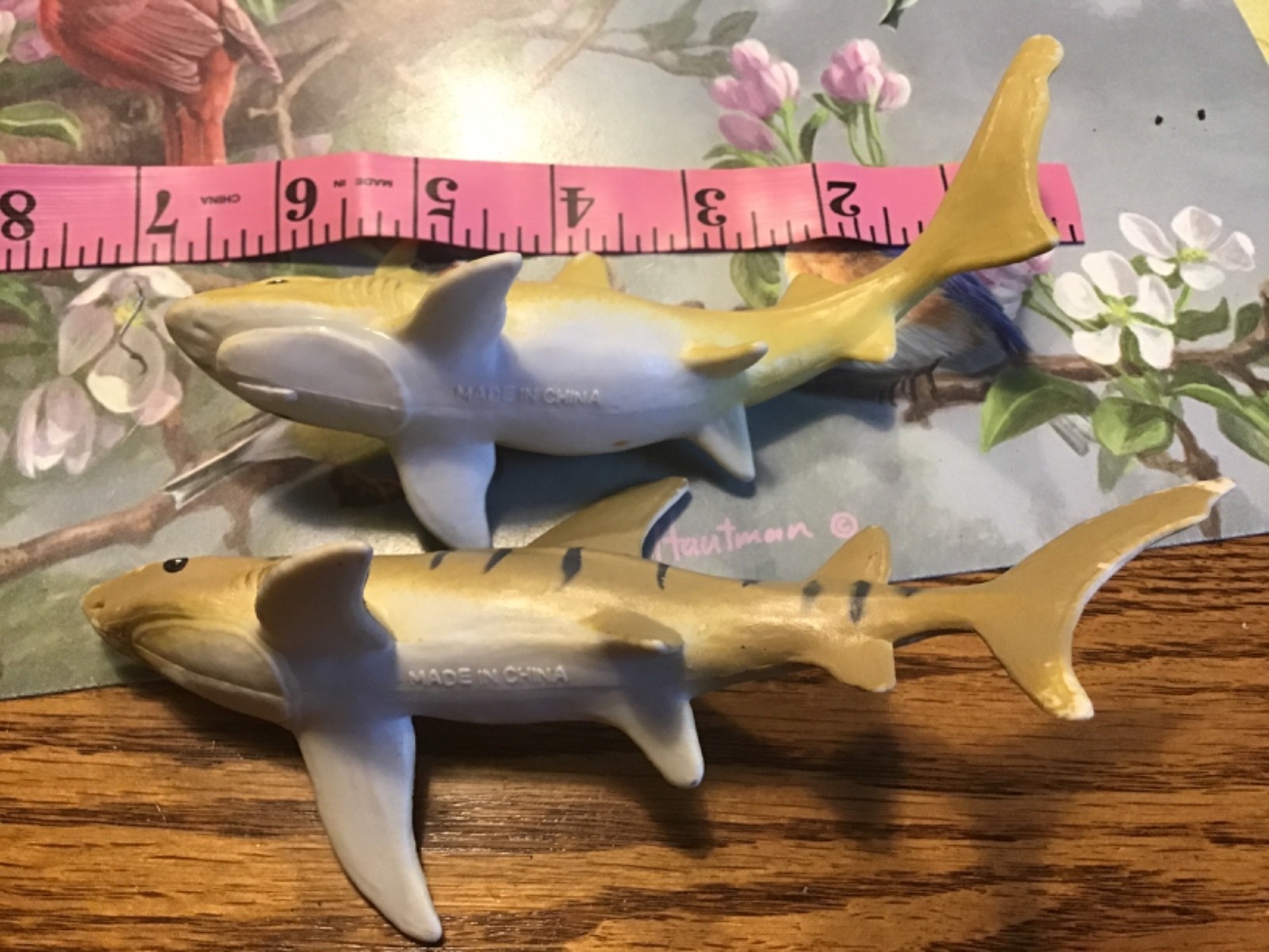 Lot of 2 Made in China Hollow Rubber Plastic toy Tiger Sharks Preowned Good