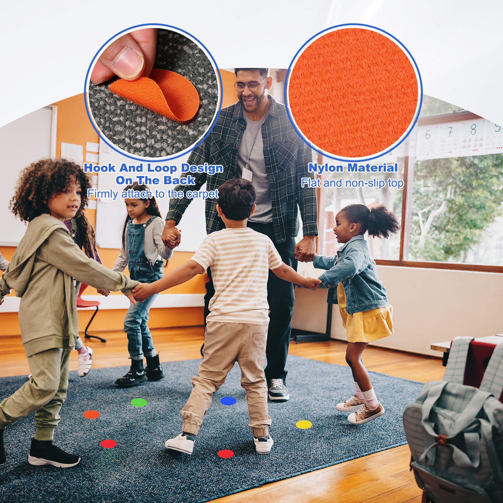 48pcs Carpet Marker Spots 2 Inch Round Floor Markers Non Slip Carpet Dots Orange