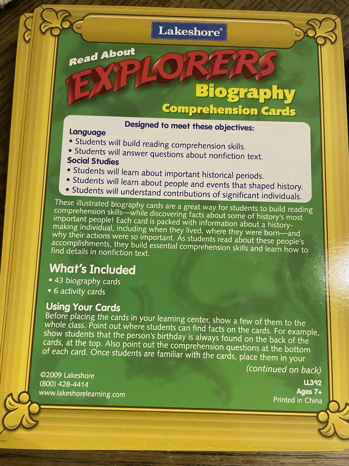 Lakeshore Biography Comprehension Cards Explorers Ages 7+ 50 Cards LL392