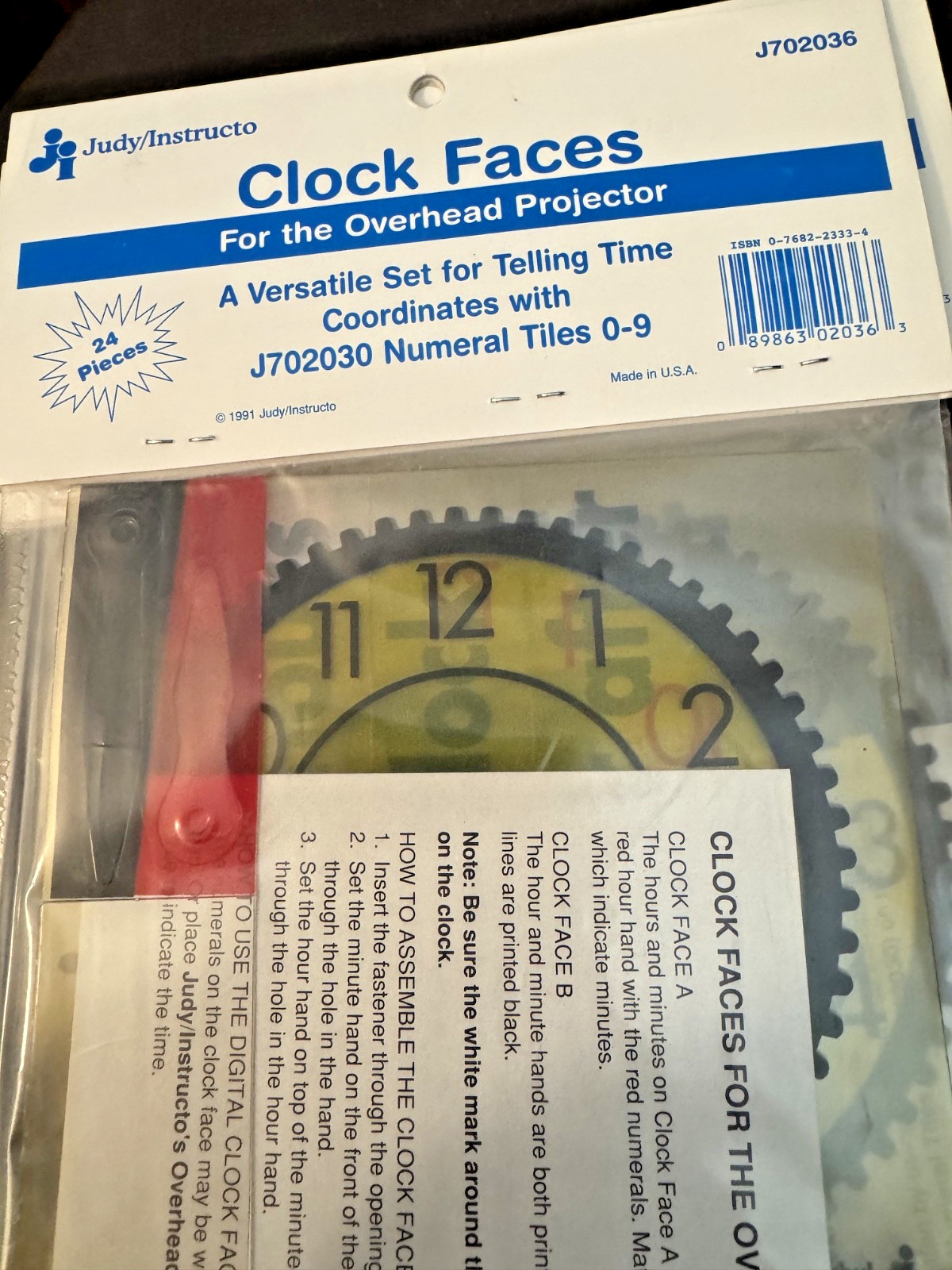 JUDY CLOCK FACES FOR OVERHEAD PROJECTOR J702036 24 PIECES NUMERAL TILES 0-9