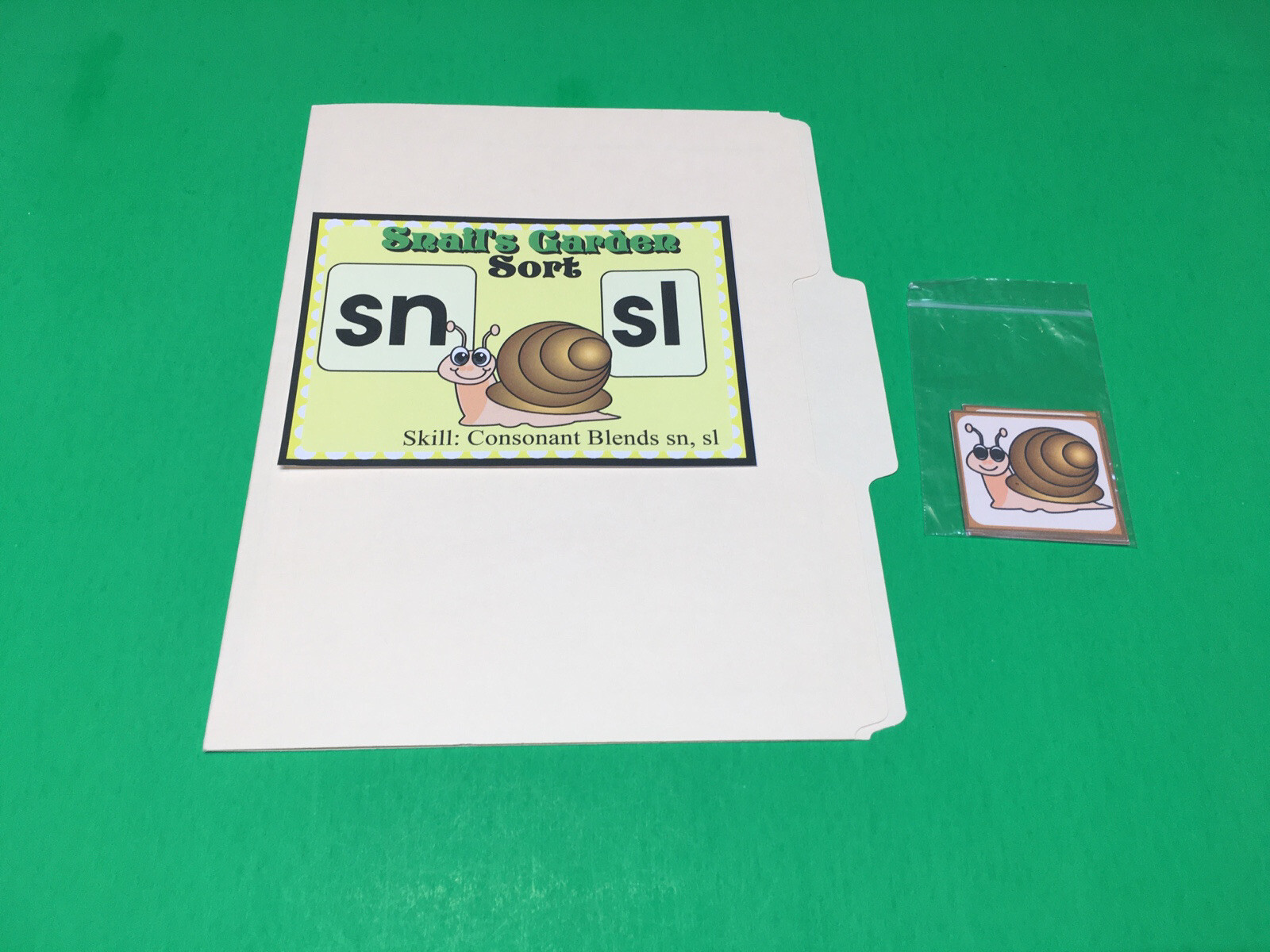 Snail’s Garden Sort – Phonics Sn / Sl – DIY File Folder game – Printed / Uncut