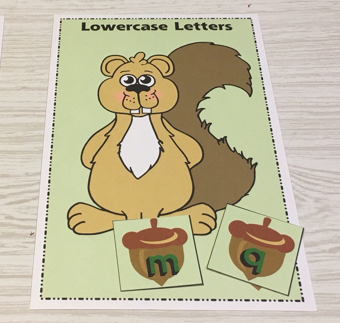 Squirrel’s Acorn Sort – Uppercase Lowercase -Laminated Activity Set
